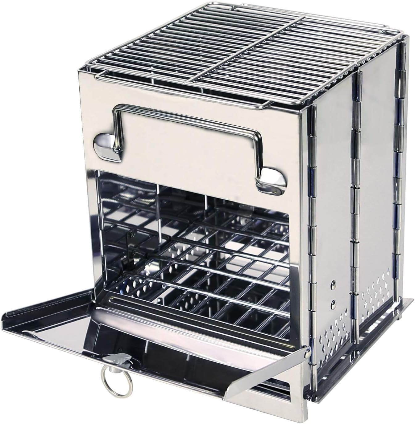 Large Folding Wood Burning Stove – Portable Stainless Steel Rocket Grill for Tent Camping, Picnic, Hiking & Survival Gear
