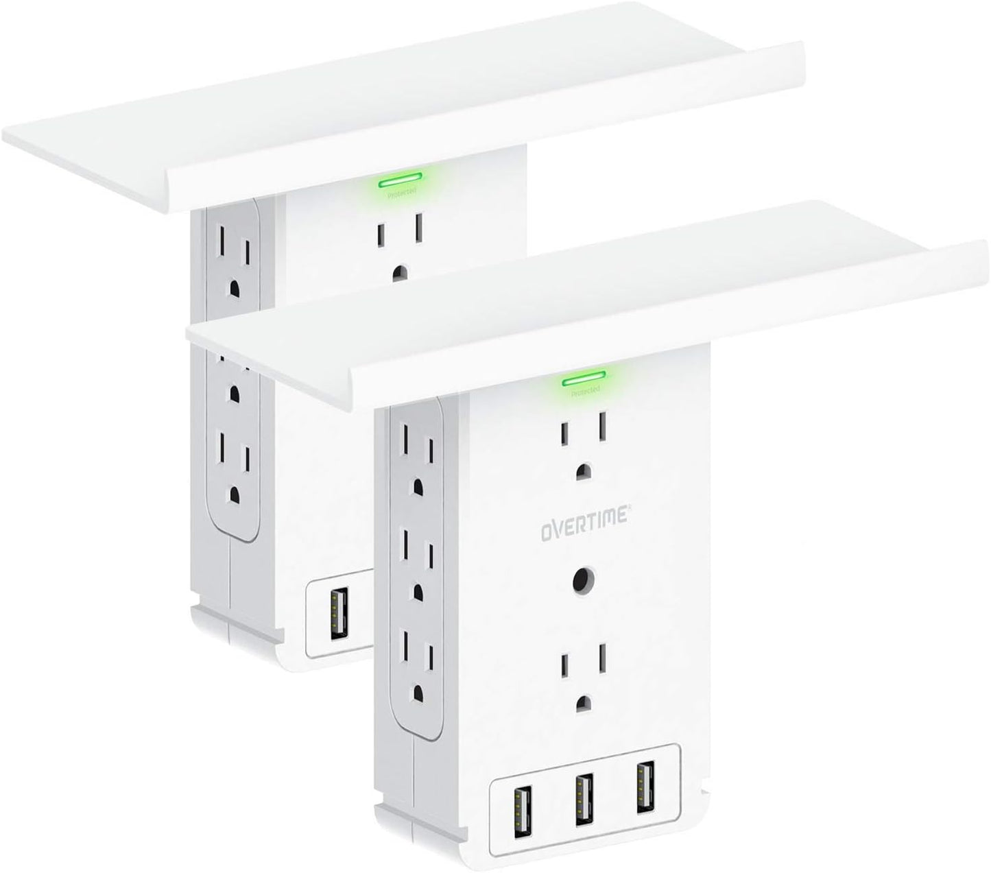 Outlet Extender with Detachable Shelf – 8 AC Ports, 3 USB, Surge Protection & Space-Saving Design