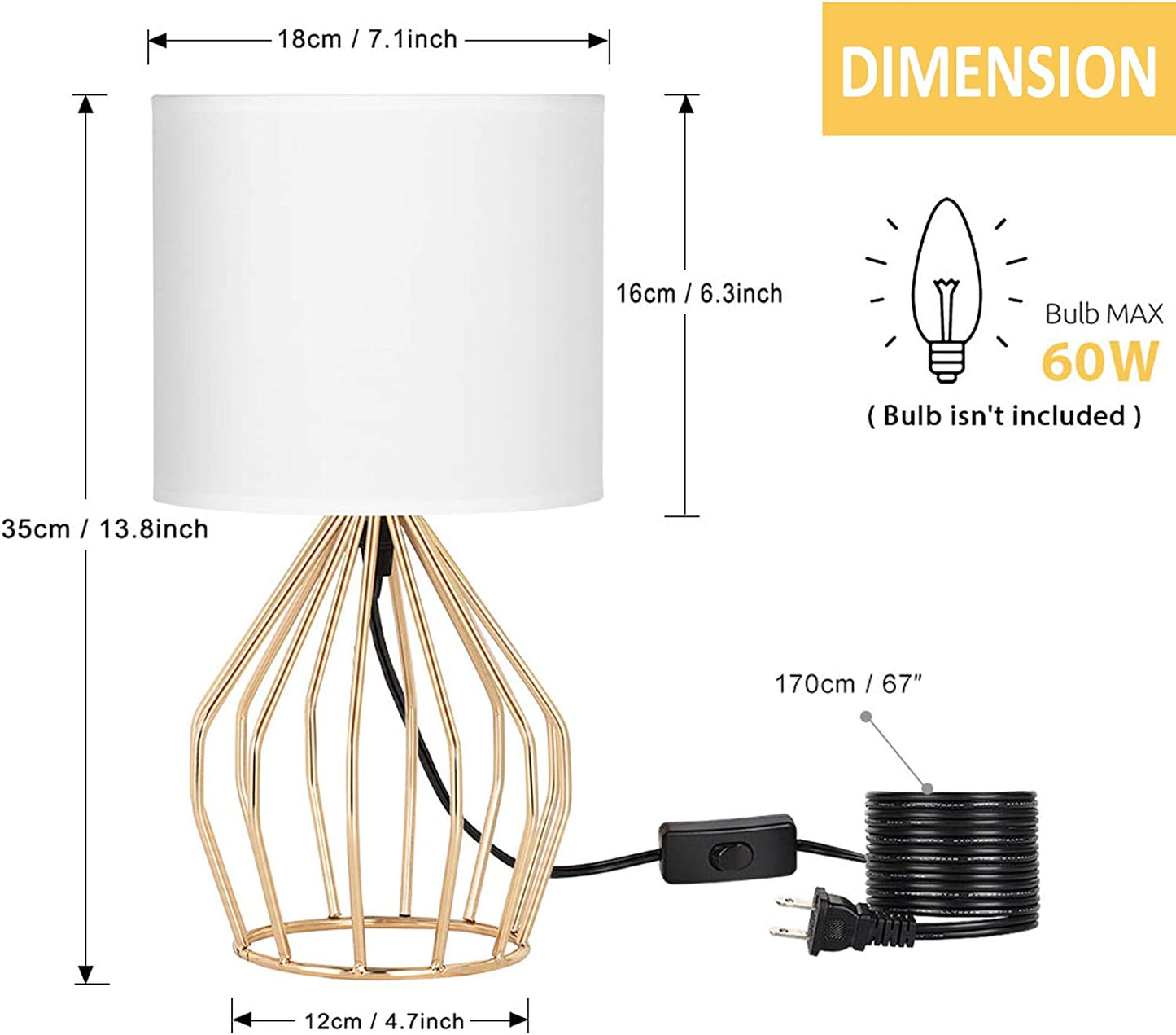 ✨ Gold Table Lamp – Modern Desk Lamp with Linen Shade & Open Base for Bedroom or Living Room