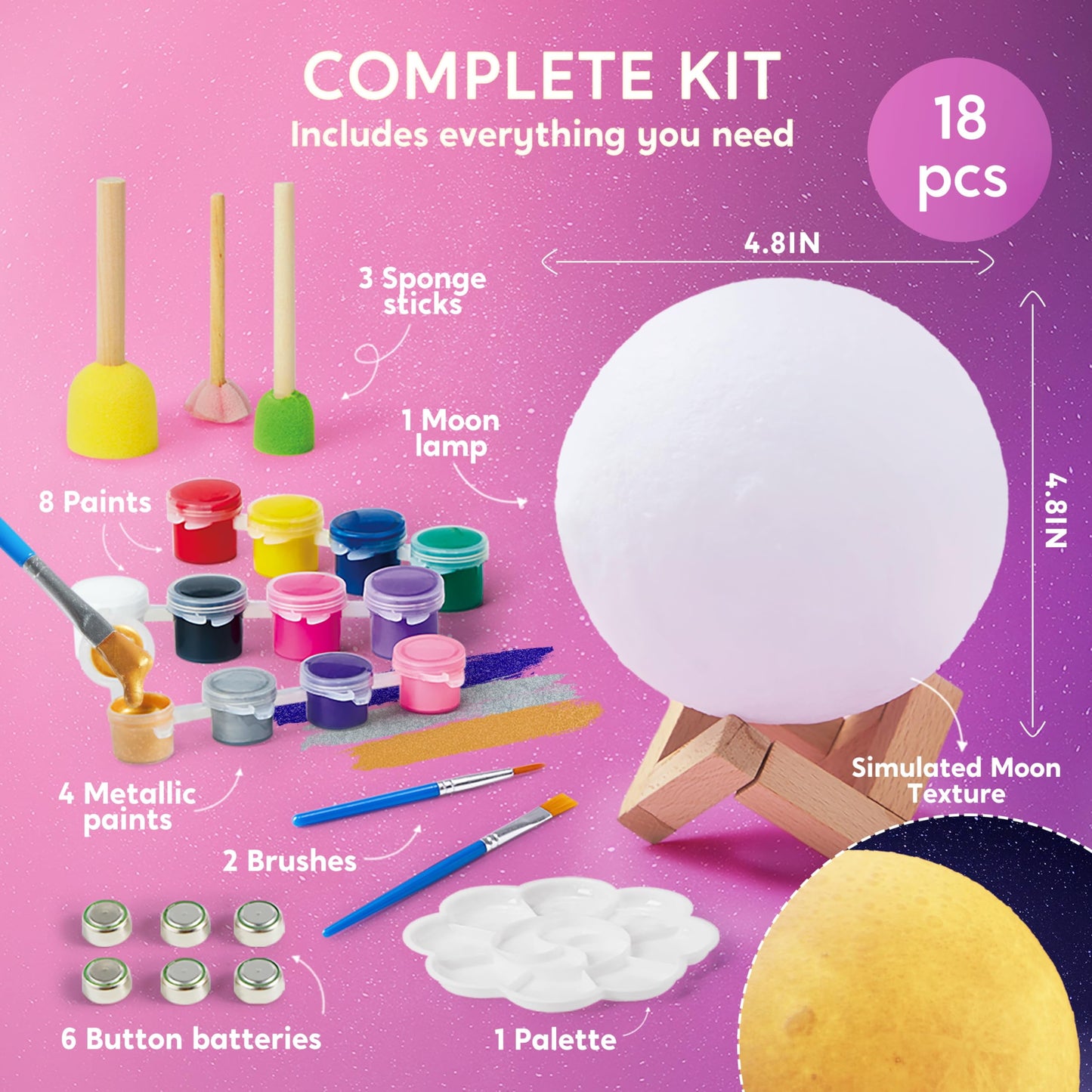 Paint Your Own Moon Lamp – A Glowing Craft Adventure for Kids 6–12 Perfect Birthday Gift for Boys & Girls