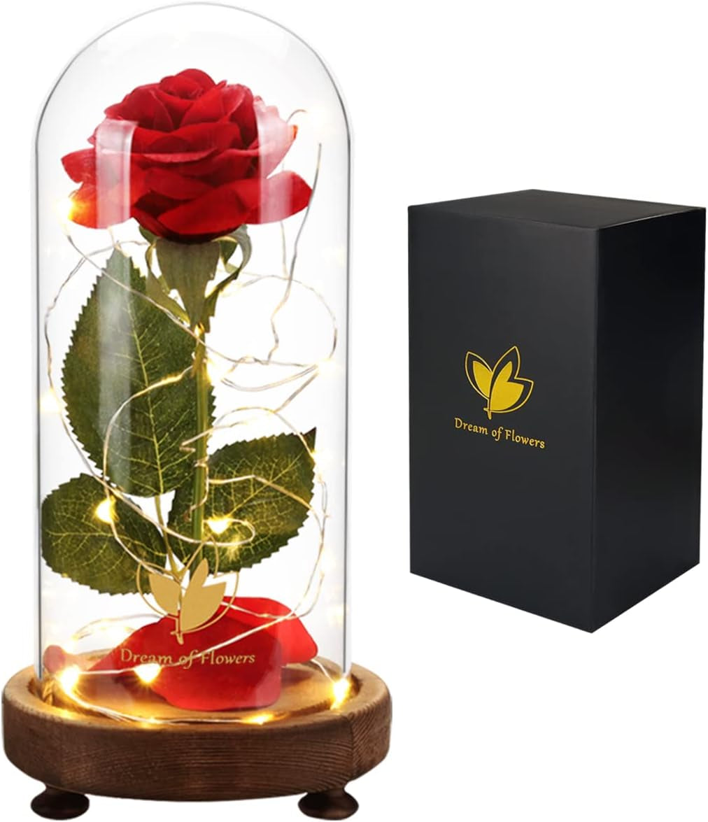 🌹 Galaxy Rose in Glass Dome – Light-Up Rainbow Flower Gift for Her, Birthday & Valentine’s Day