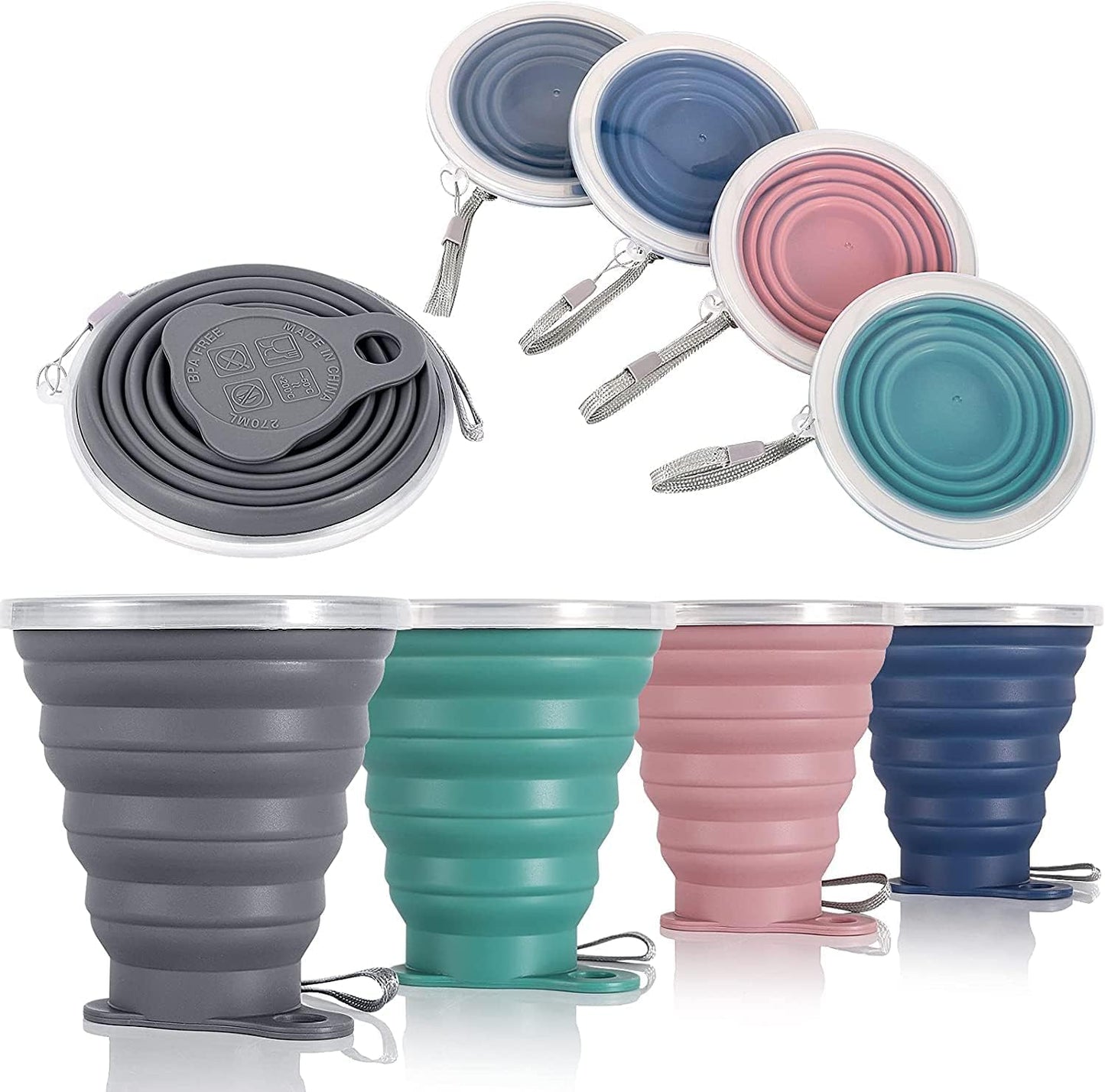 🥤 Collapsible Silicone Travel Cup with Lid – Portable, Expandable Drinking Cup (9.2 oz)