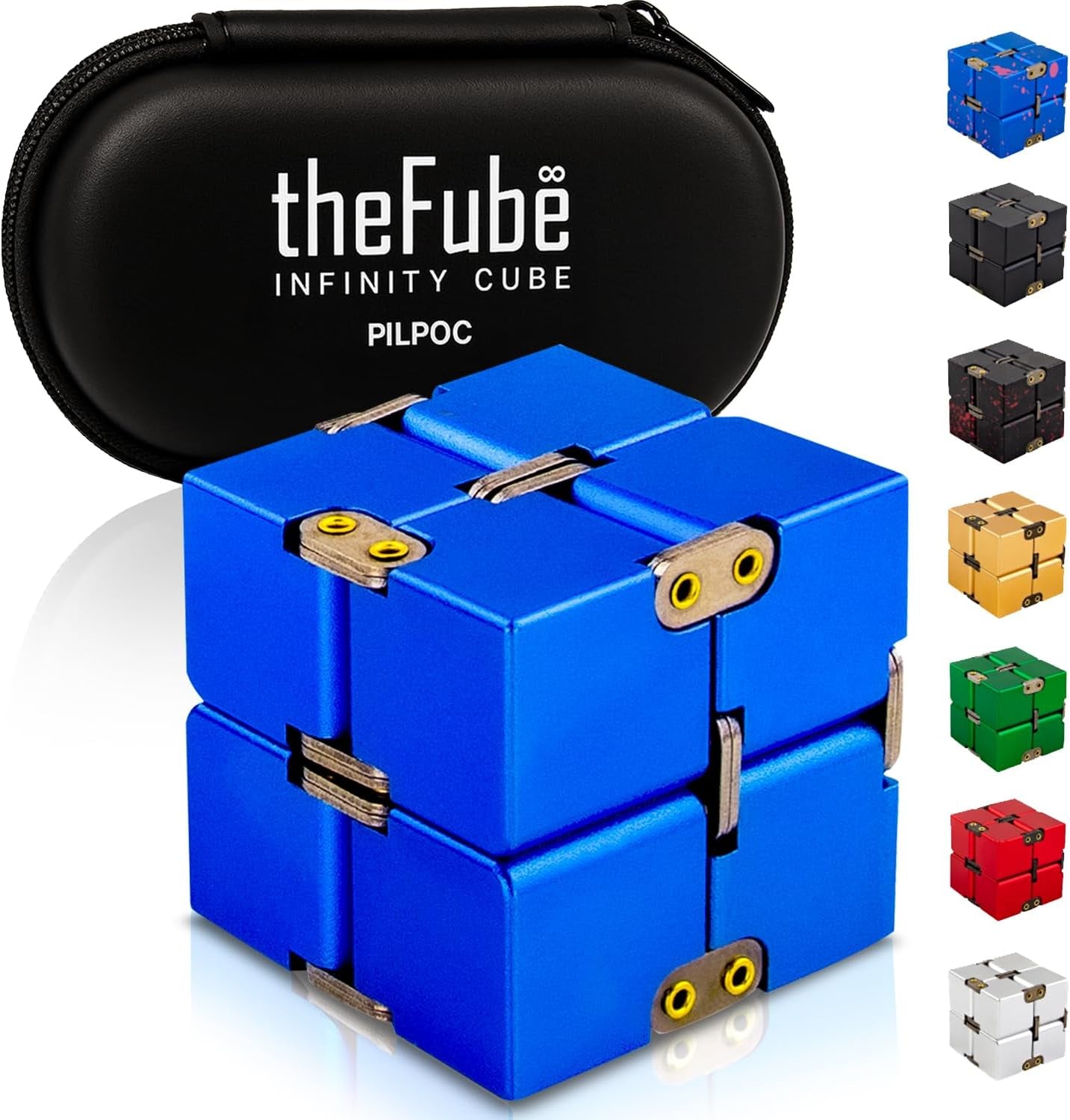 Thefube Infinity Cube Fidget Desk Toy - Aluminum Infinite Magic Cube with Case, Sturdy, Heavy, Relieve Stress and Anxiety, for ADD, ADHD, OCD (Green)