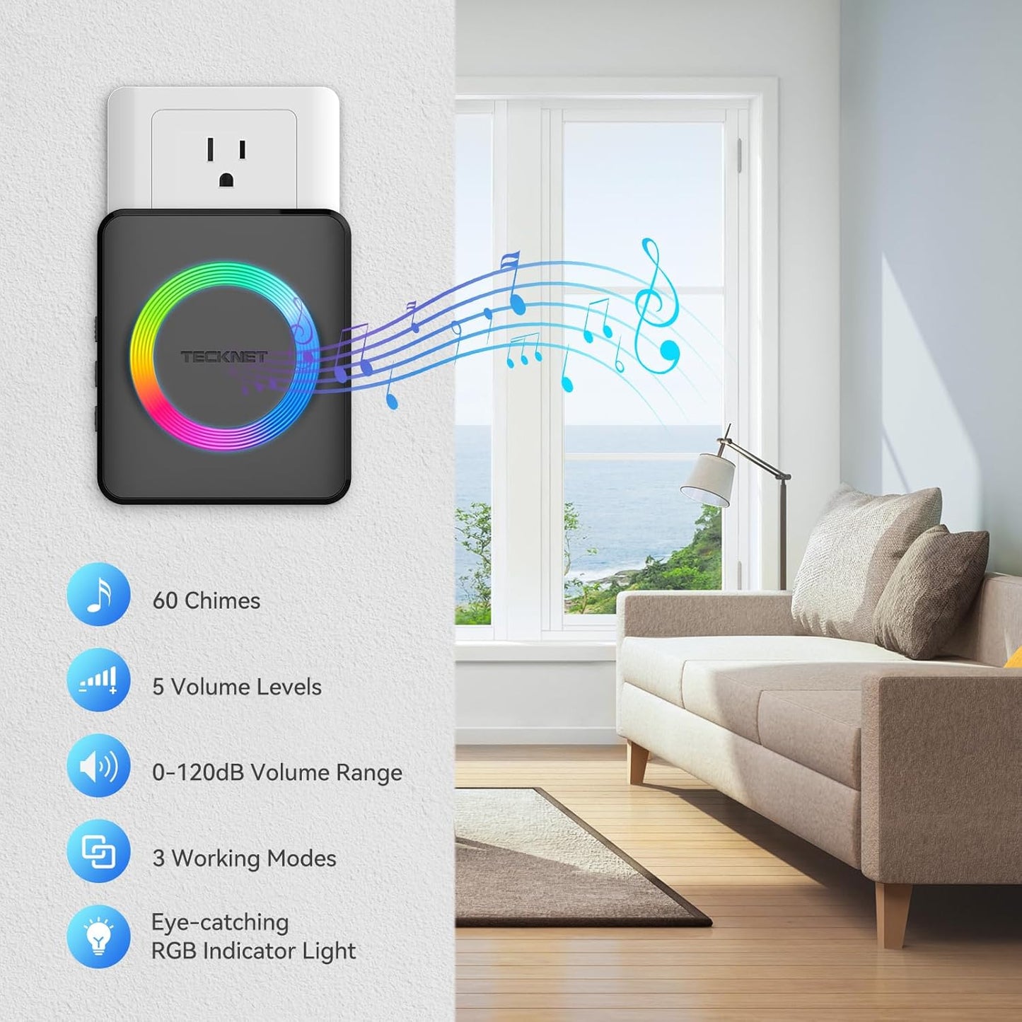 Wireless Doorbell with 2 Receivers – Waterproof, Long Range, RGB Light & Adjustable Volume
