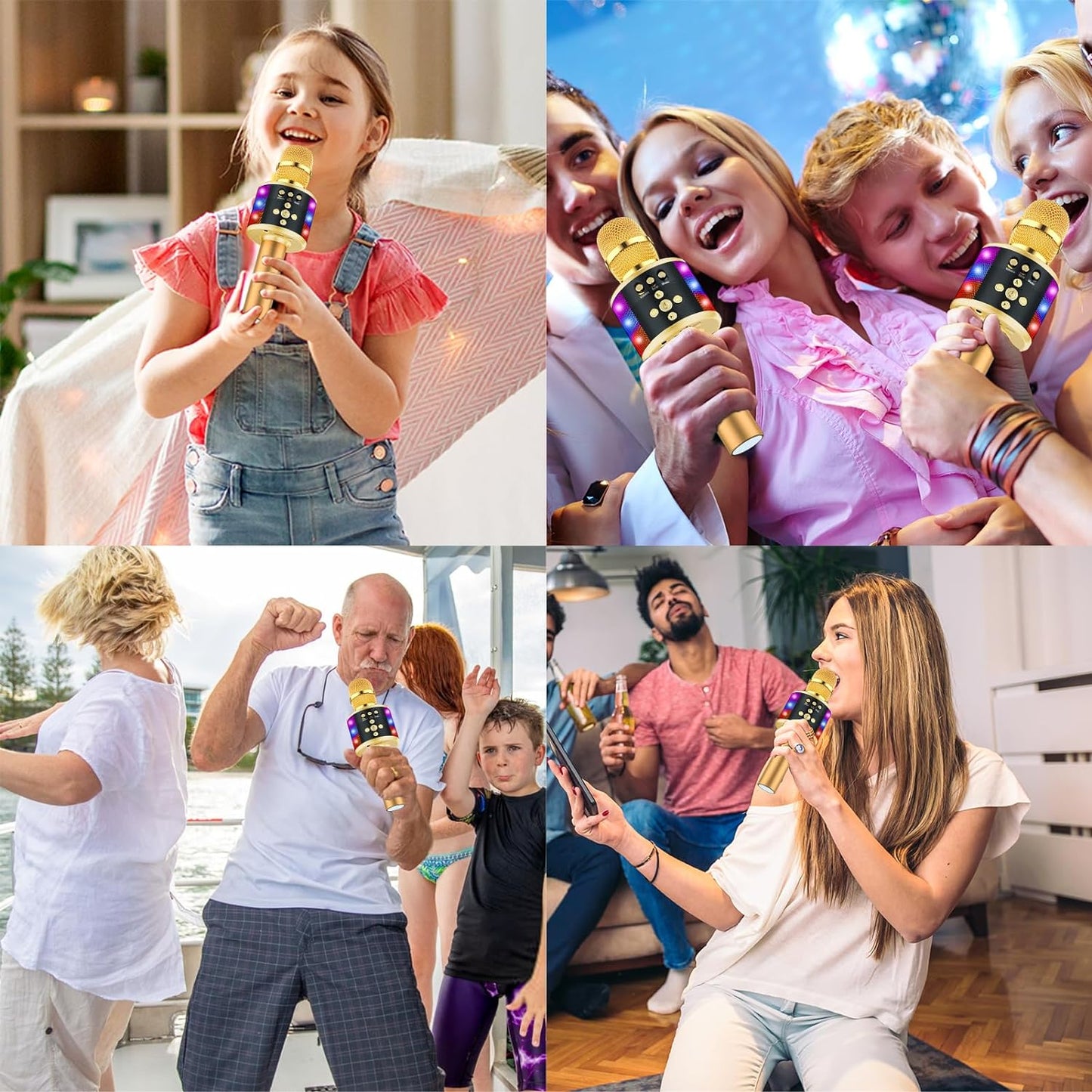 ✨ Portable Bluetooth Karaoke Microphone – Q78 Gold with Built-In Speaker, Echo Effect & LED Lights – Perfect for Parties, Gifts & On-the-Go Fun