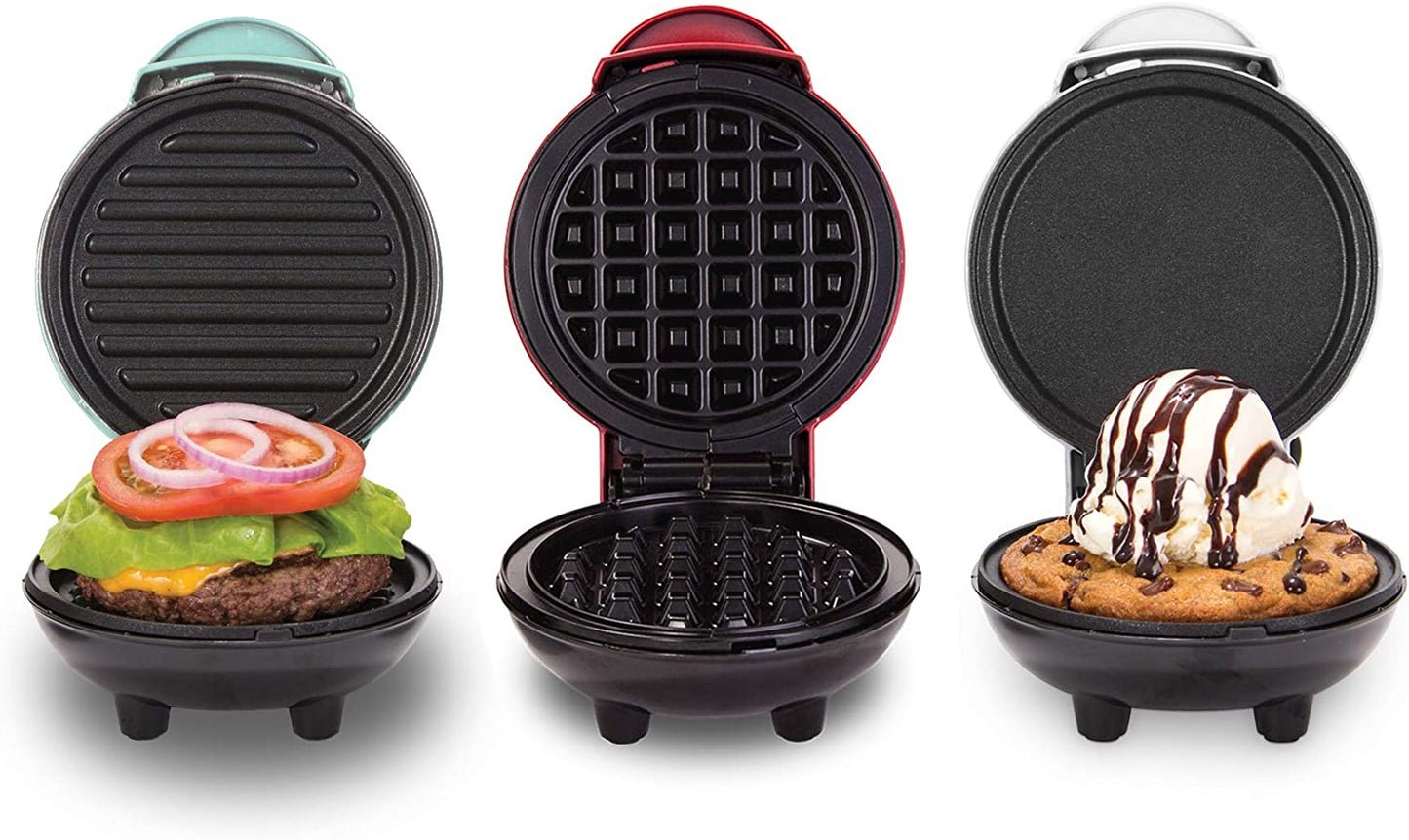 Mini Maker 3-Pack Gift Set, Mini Waffle Maker + Mini Heart-Shaped Waffle Maker + Mini Maker Griddle