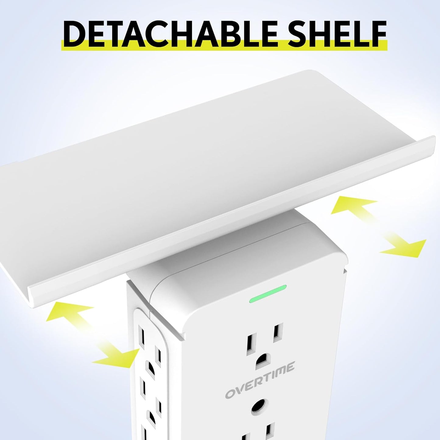 Outlet Extender with Detachable Shelf – 8 AC Ports, 3 USB, Surge Protection & Space-Saving Design