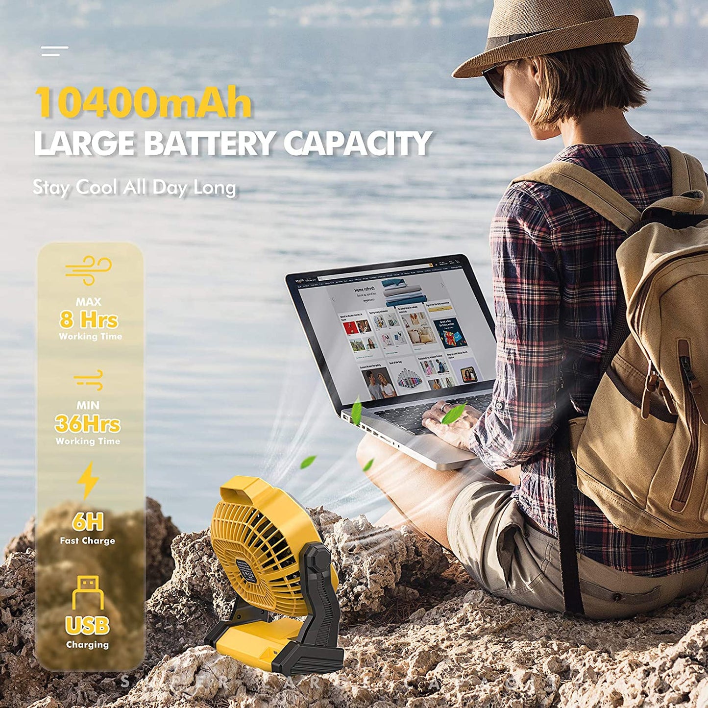 Portable Camping Fan with LED Light – Rechargeable, Quiet & Long-Lasting (36H, 9-Inch)