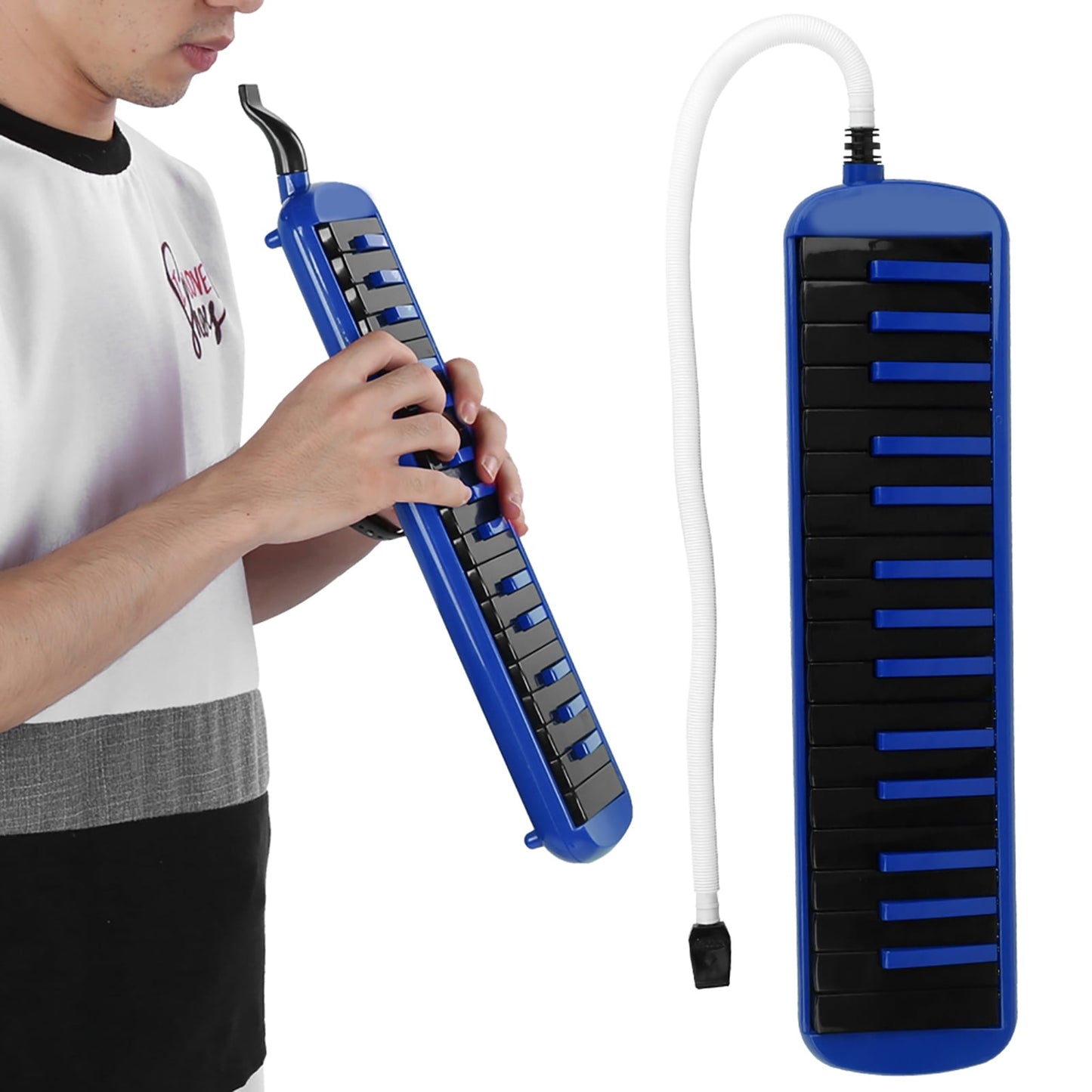 Blue 32-Key Melodica – A Fun Wind-Powered Keyboard for Budding Musicians + Portable Bag