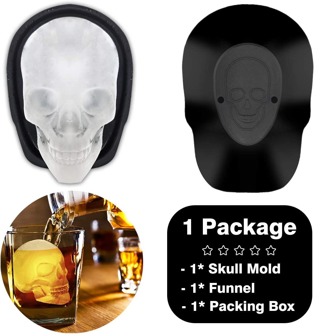 Skull Ice Mold – XL Silicone Cube for Whiskey, Resin & Chocolate (1 Pc + Funnel)