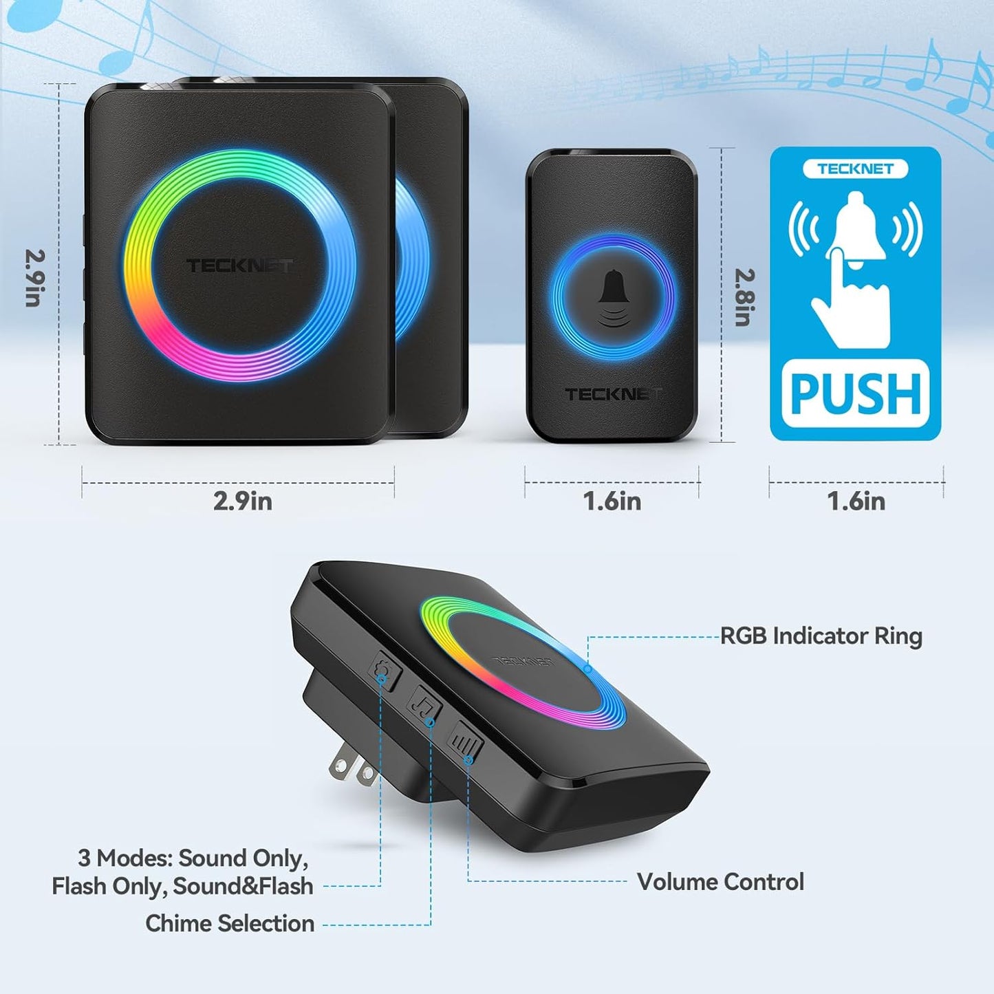Wireless Doorbell with 2 Receivers – Waterproof, Long Range, RGB Light & Adjustable Volume