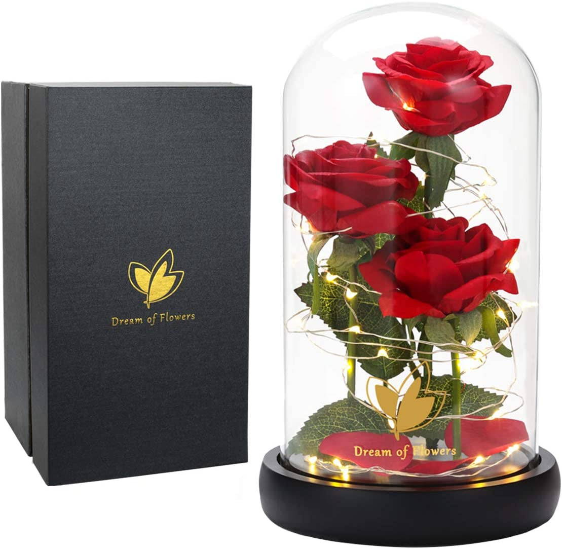 🌹 Galaxy Rose in Glass Dome – Light-Up Rainbow Flower Gift for Her, Birthday & Valentine’s Day