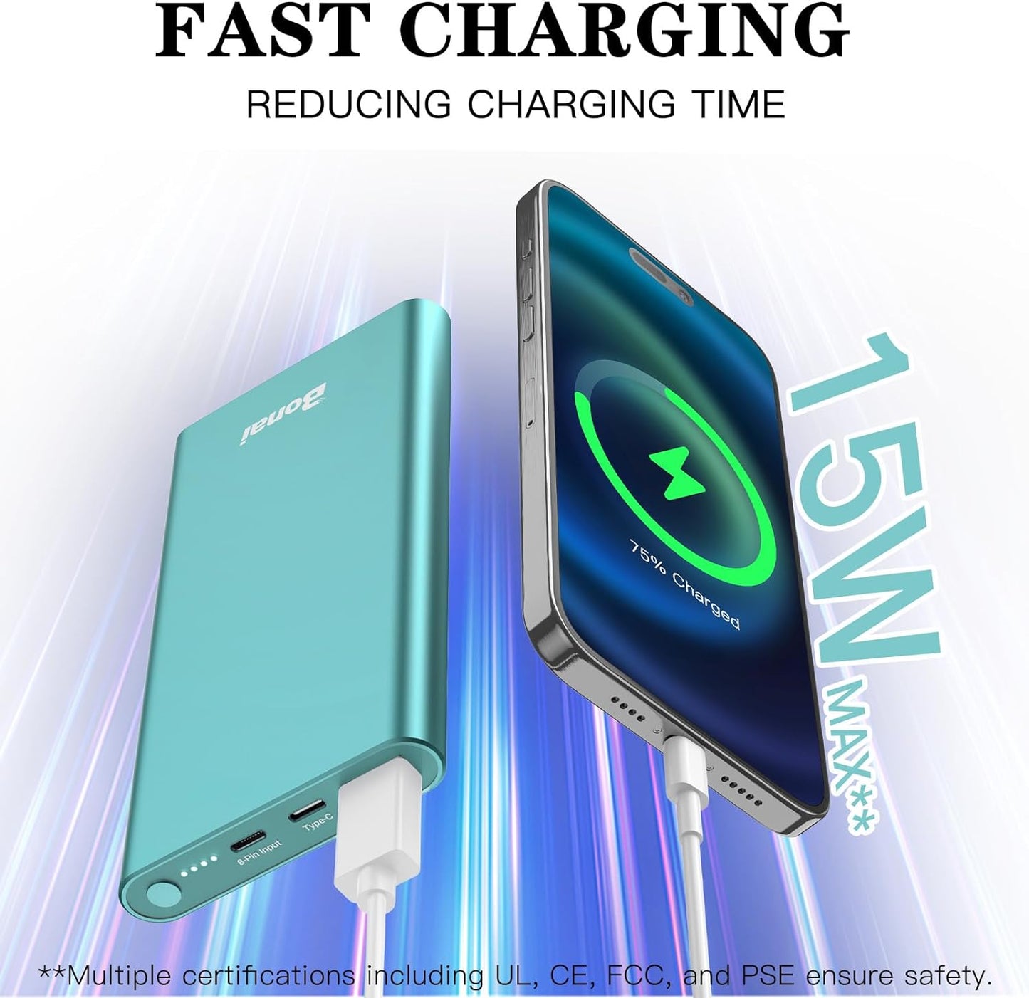 🔋 12,000mAh Portable Power Bank – Fast Charging with USB-C & USB Ports, for iPhone, Android, iPad (Multi-Color Options)