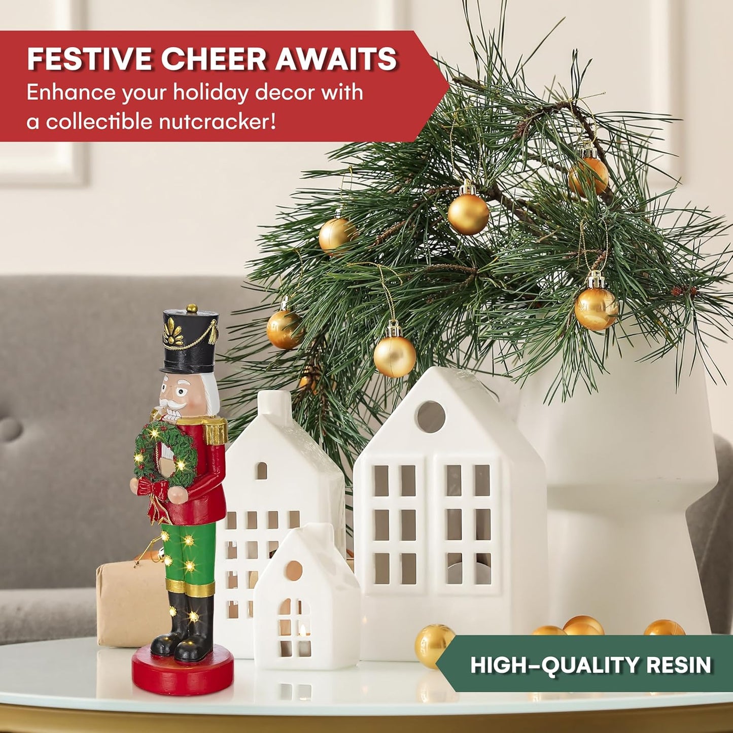 🎄 Christmas Figurines – Light-Up Resin Holiday Decorations with LED & Fiber Optic Accents for Indoor Display