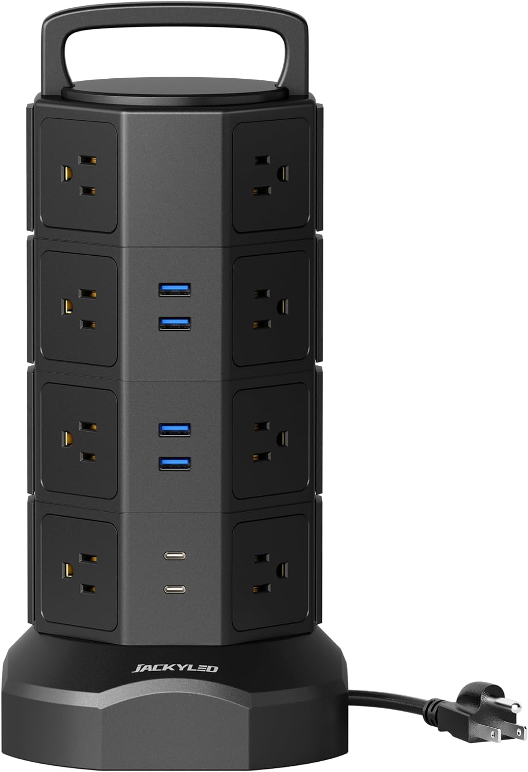 Power Tower –Multiple Outlets, Multiple USB Ports, Surge Protection & Long Cord for Home or Office