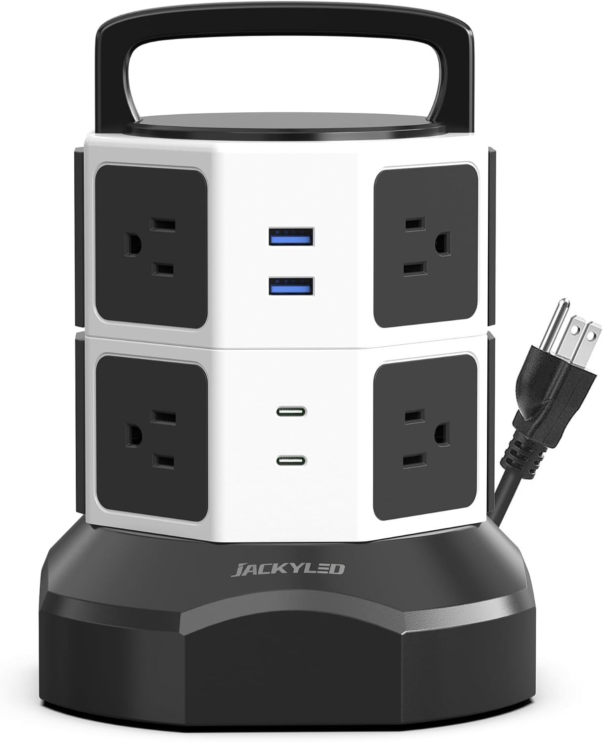 Power Tower –Multiple Outlets, Multiple USB Ports, Surge Protection & Long Cord for Home or Office