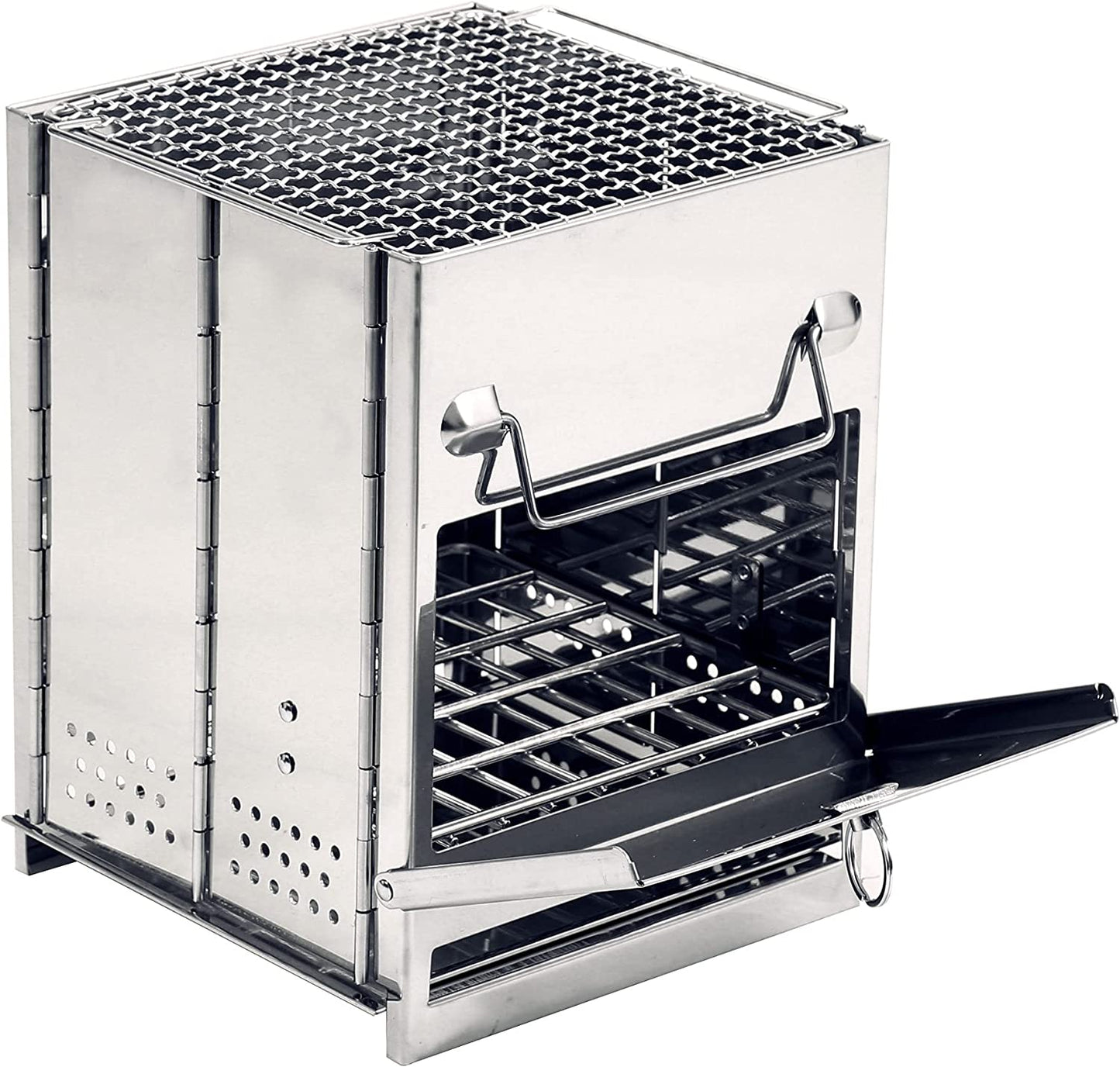 Large Folding Wood Burning Stove – Portable Stainless Steel Rocket Grill for Tent Camping, Picnic, Hiking & Survival Gear