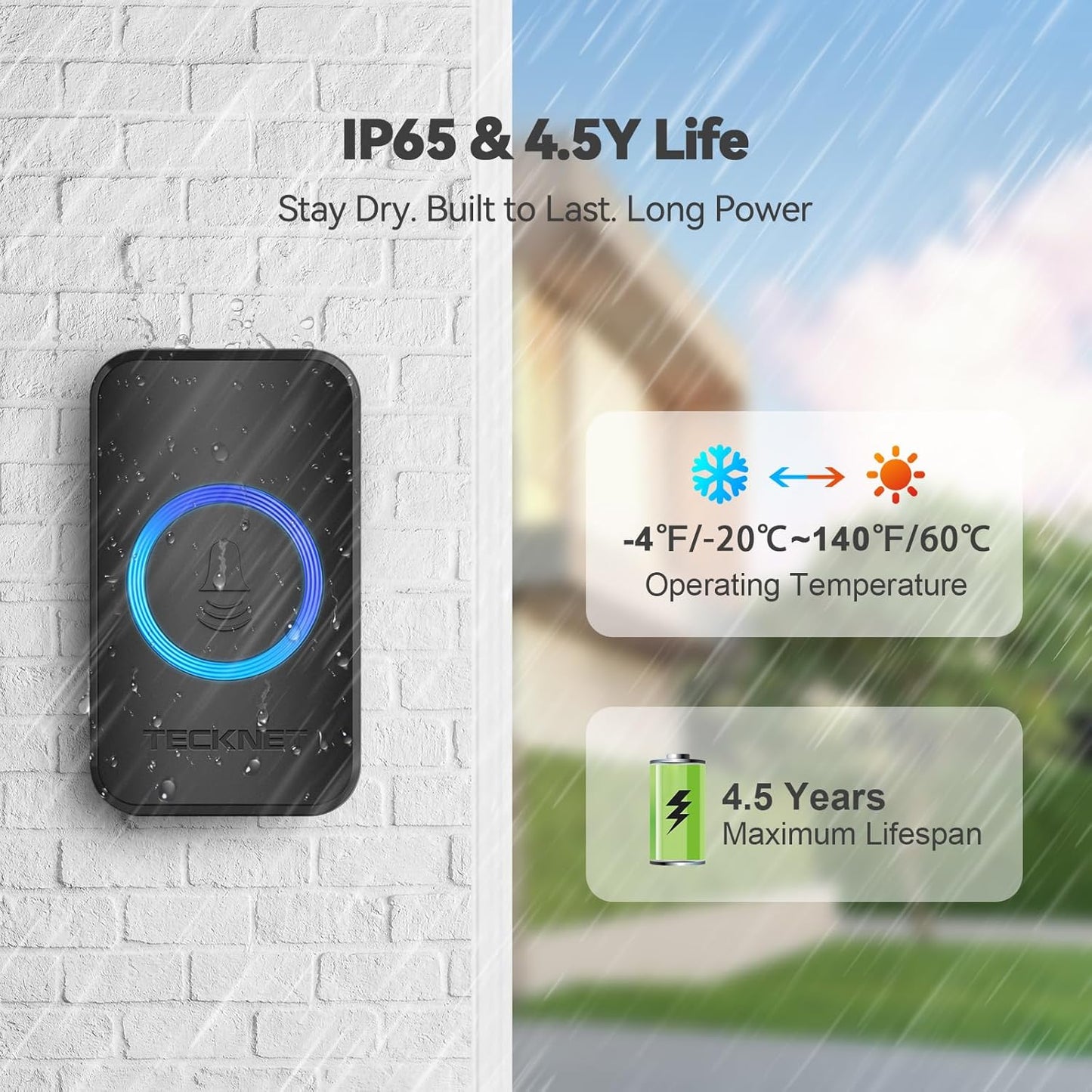 Wireless Doorbell with 2 Receivers – Waterproof, Long Range, RGB Light & Adjustable Volume