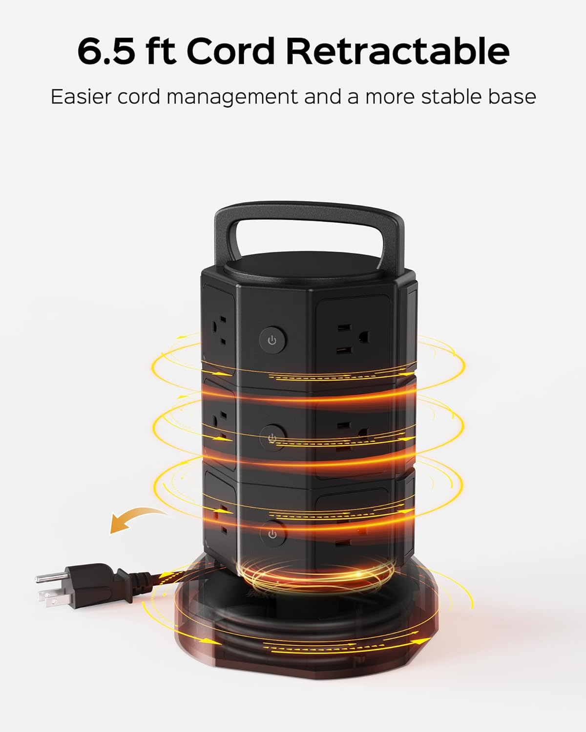 Power Tower –Multiple Outlets, Multiple USB Ports, Surge Protection & Long Cord for Home or Office
