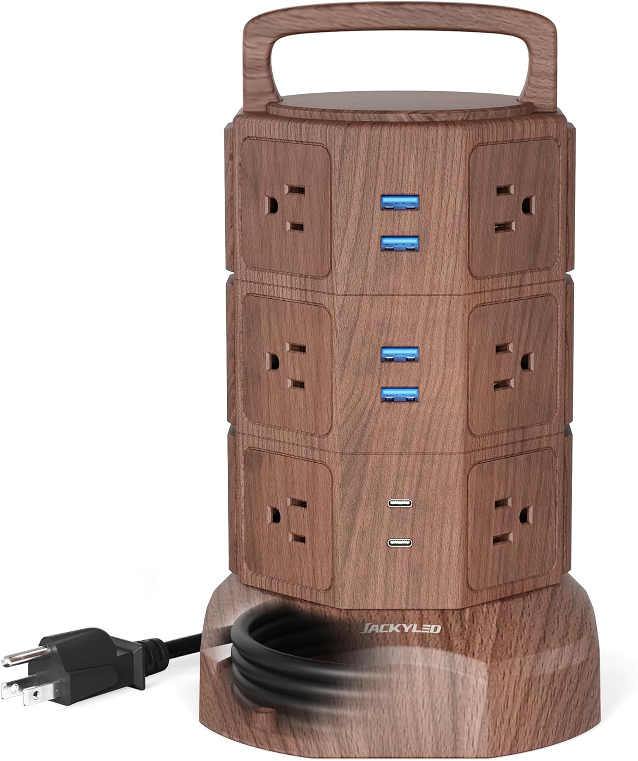 Power Tower –Multiple Outlets, Multiple USB Ports, Surge Protection & Long Cord for Home or Office