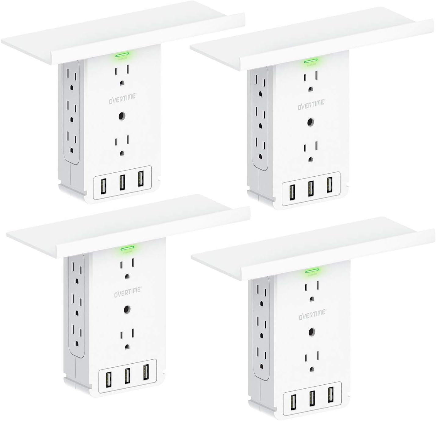 Outlet Extender with Detachable Shelf – 8 AC Ports, 3 USB, Surge Protection & Space-Saving Design