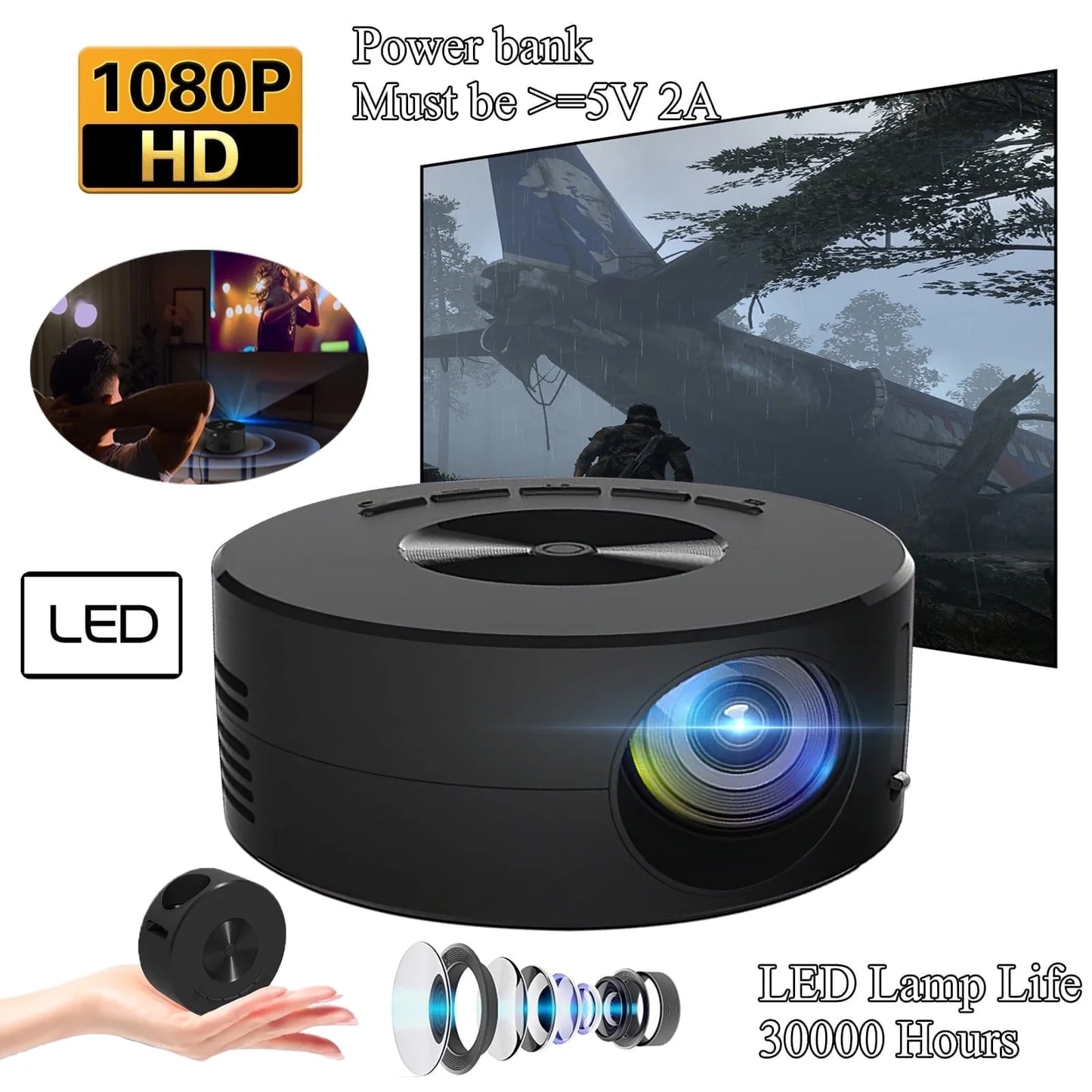 Portable Full HD 1080P Mini Projector – Movie & Video Streaming with Remote