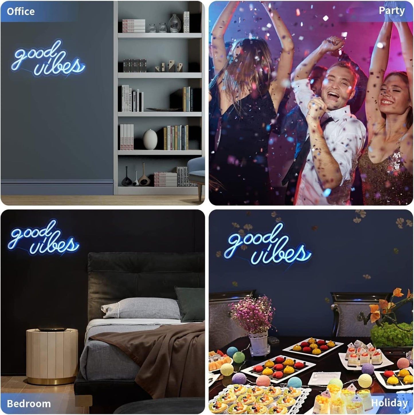 💡 “Good Vibes” Neon Sign – USB-Powered Ice Blue Wall Light for Bedroom & Dorm Decor (16.1" x 8.3")