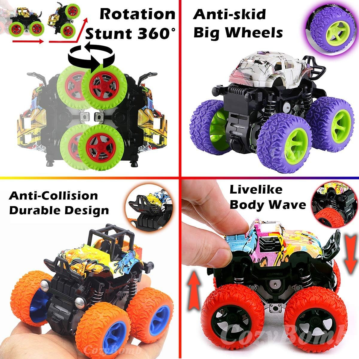 🚗™ Monster Trucks Toy Set – 3-Pack Friction-Powered Push & Go Vehicles for Kids Ages 3+