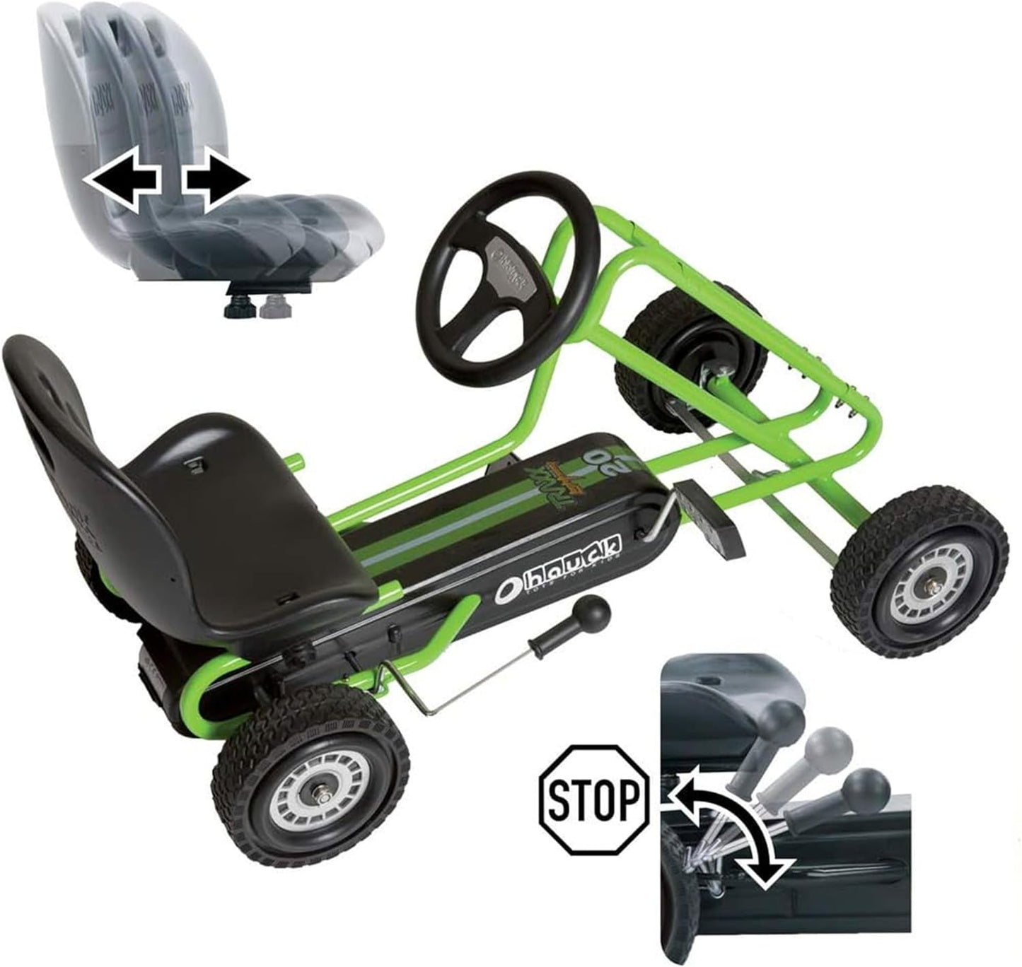 Kids Pedal Go Kart – 4-Wheel Bicycle Cart for Boys & Girls Ages 4–8 Race Green, Outdoor Ride-On with Plastic Wheels