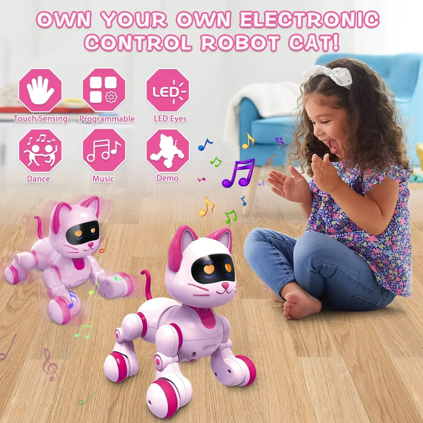 MechaMeow – Programmable Singing Robot Cat with LED Eyes & Touch Magic (Remote-Control Toy)