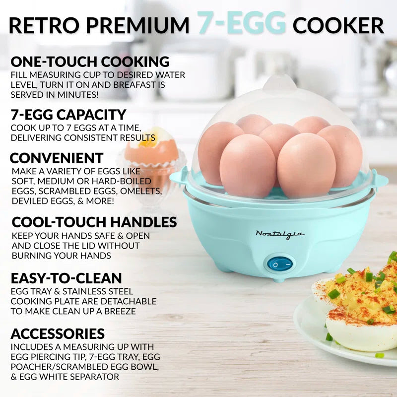 🥚 Retro Electric Egg Cooker – 7-Egg Capacity for Boiled, Poached, Scrambled & More | Built-In Alarm