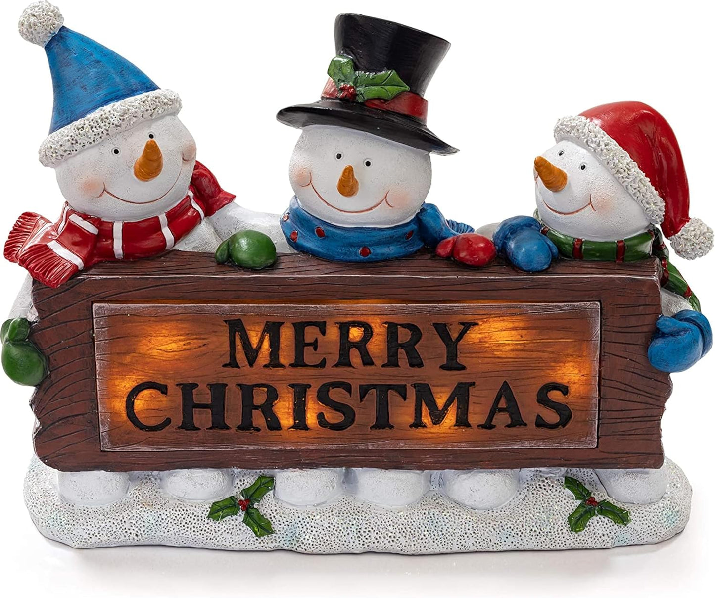 🎄 Christmas Figurines – Light-Up Resin Holiday Decorations with LED & Fiber Optic Accents for Indoor Display