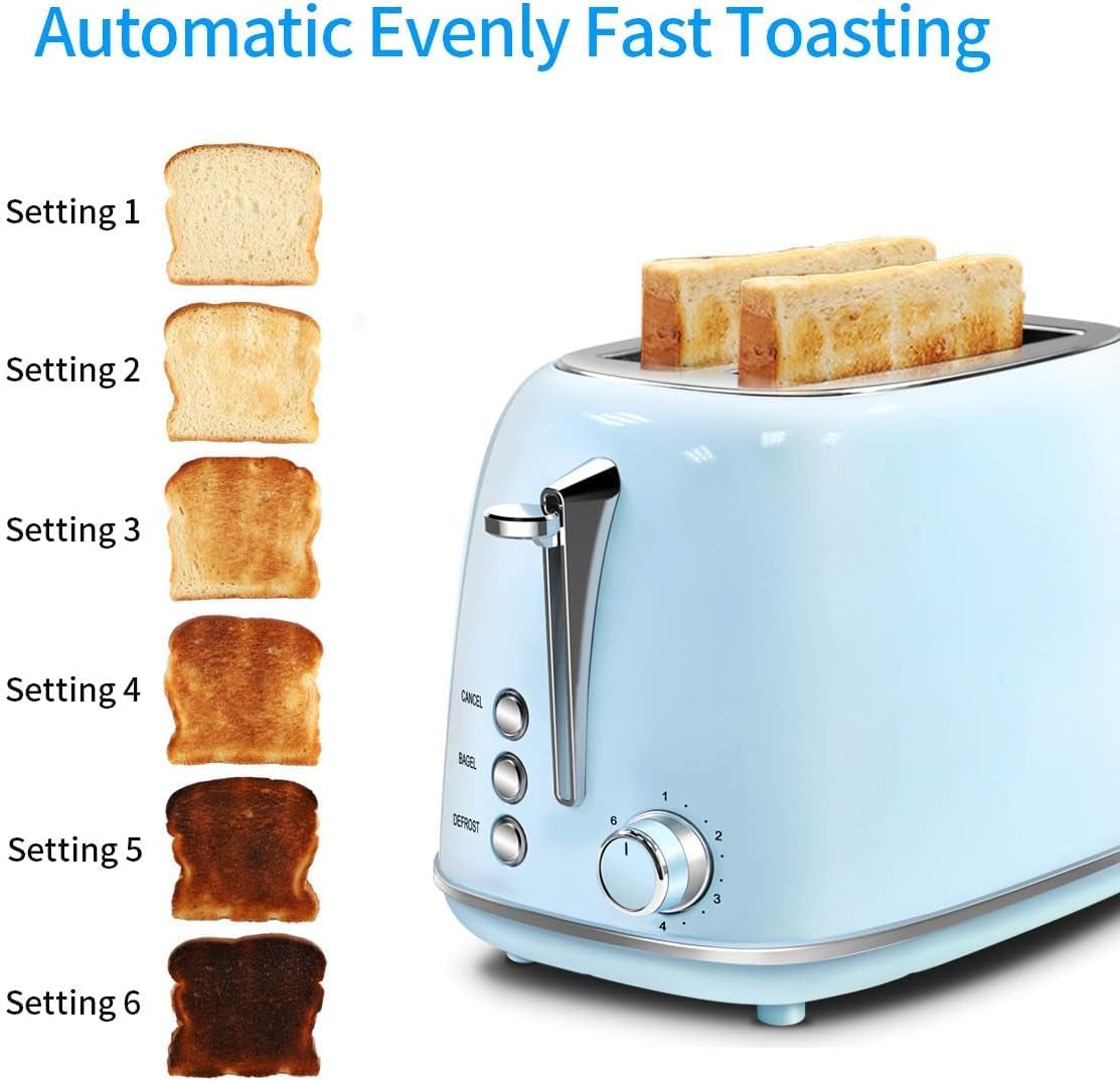 - Compact 2-Slice Toaster – Stainless Steel Housing, Bagel/Defrost/Cancel Functions & Removable Crumb Tray