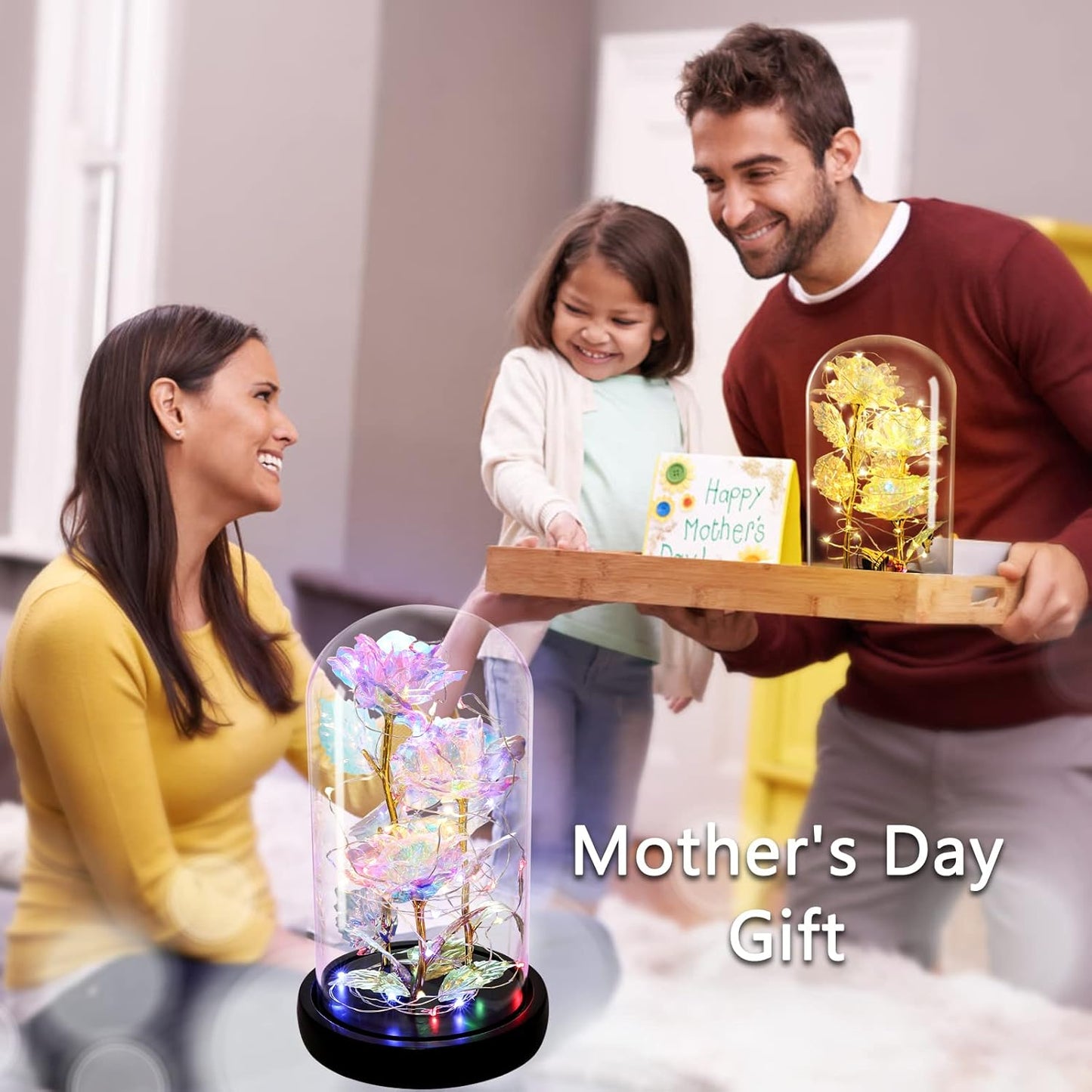 🌹 Galaxy Rose in Glass Dome – Light-Up Rainbow Flower Gift for Her, Birthday & Valentine’s Day