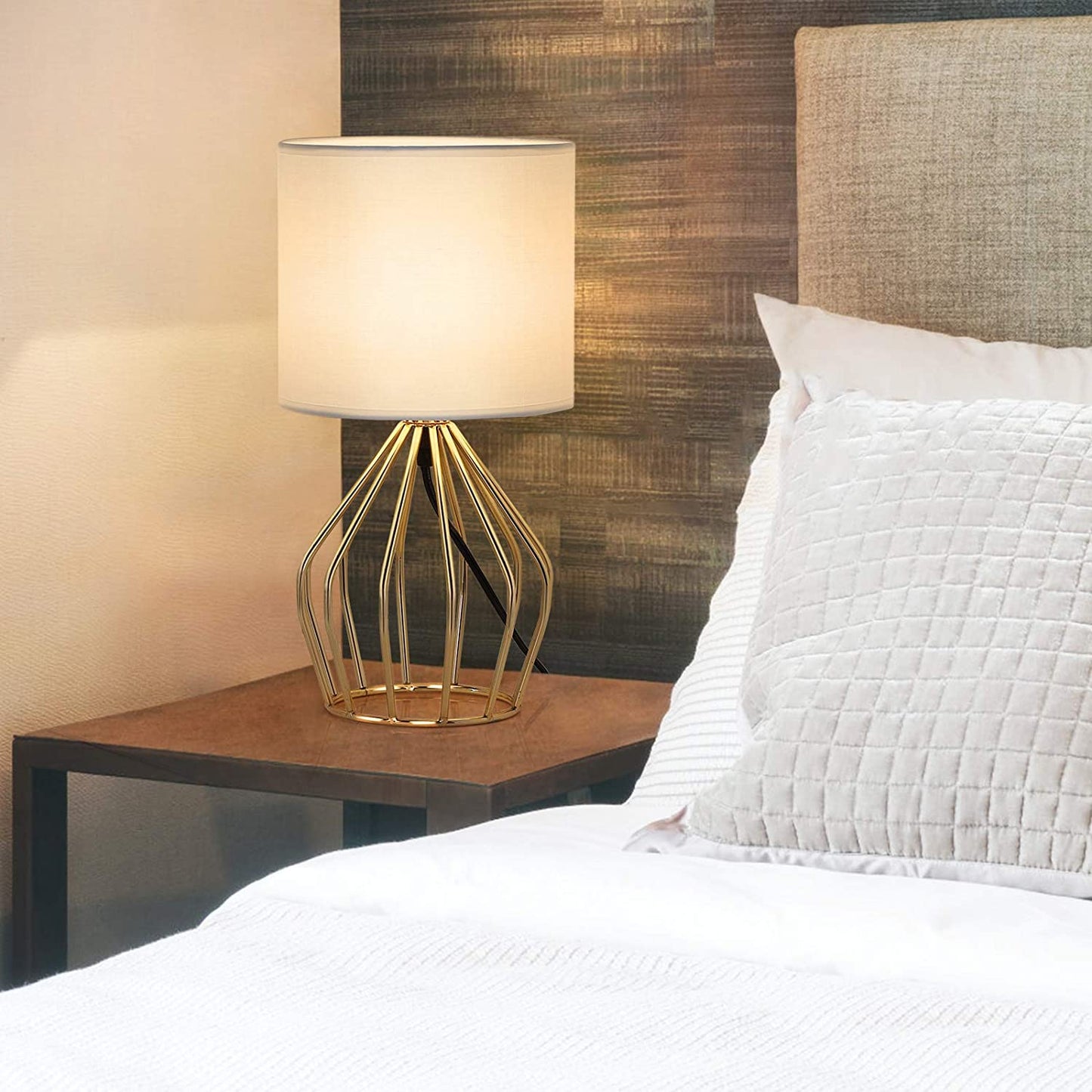 ✨ Gold Table Lamp – Modern Desk Lamp with Linen Shade & Open Base for Bedroom or Living Room
