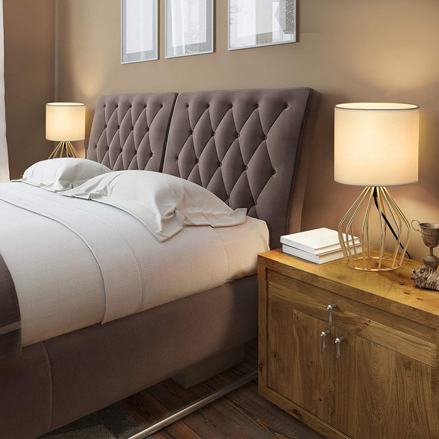✨ Gold Table Lamp – Modern Desk Lamp with Linen Shade & Open Base for Bedroom or Living Room