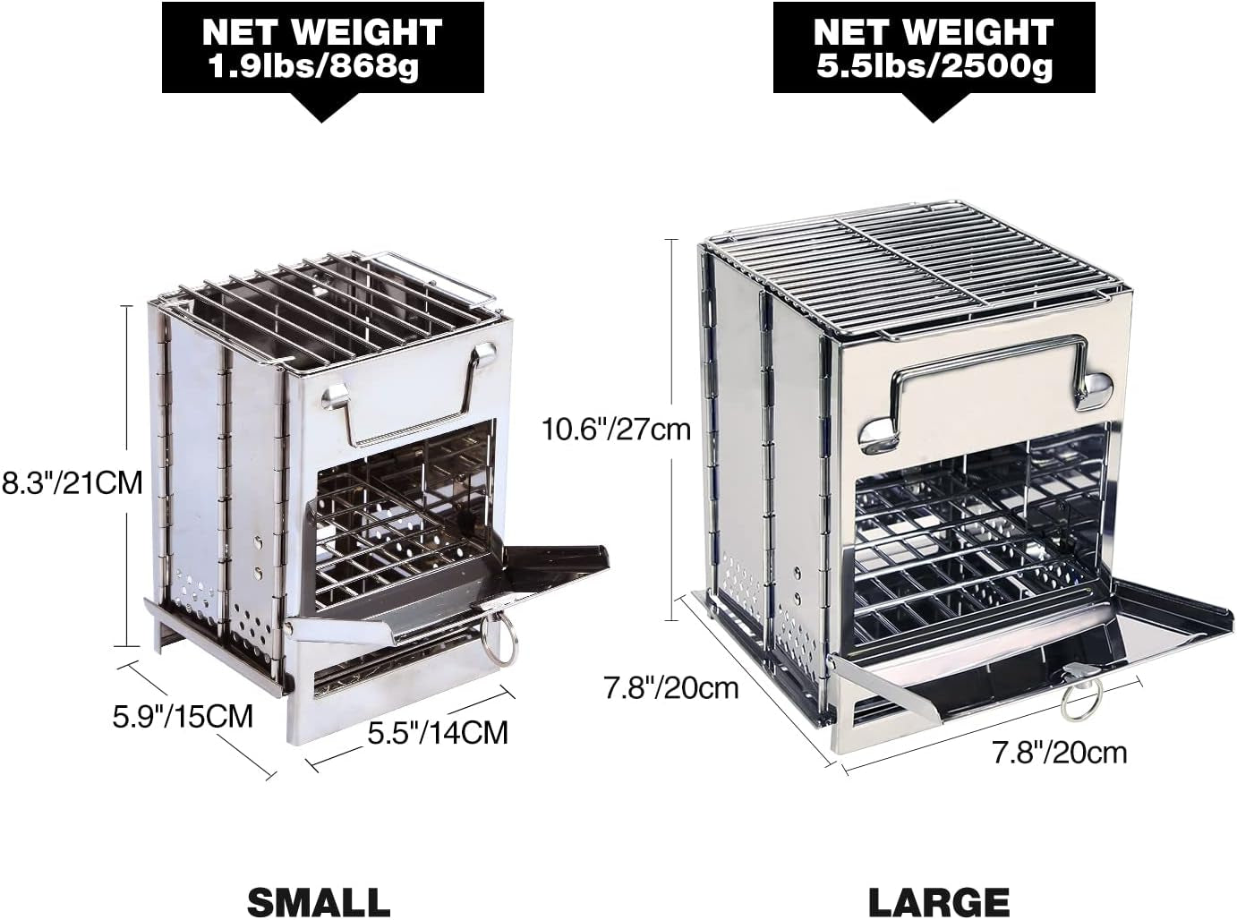 Large Folding Wood Burning Stove – Portable Stainless Steel Rocket Grill for Tent Camping, Picnic, Hiking & Survival Gear