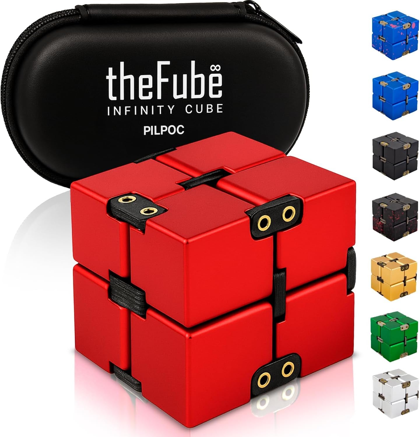 Thefube Infinity Cube Fidget Desk Toy - Aluminum Infinite Magic Cube with Case, Sturdy, Heavy, Relieve Stress and Anxiety, for ADD, ADHD, OCD (Green)