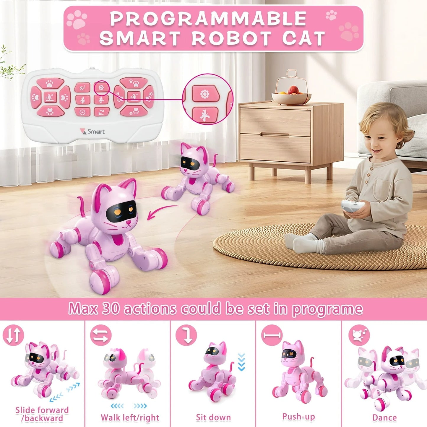 MechaMeow – Programmable Singing Robot Cat with LED Eyes & Touch Magic (Remote-Control Toy)