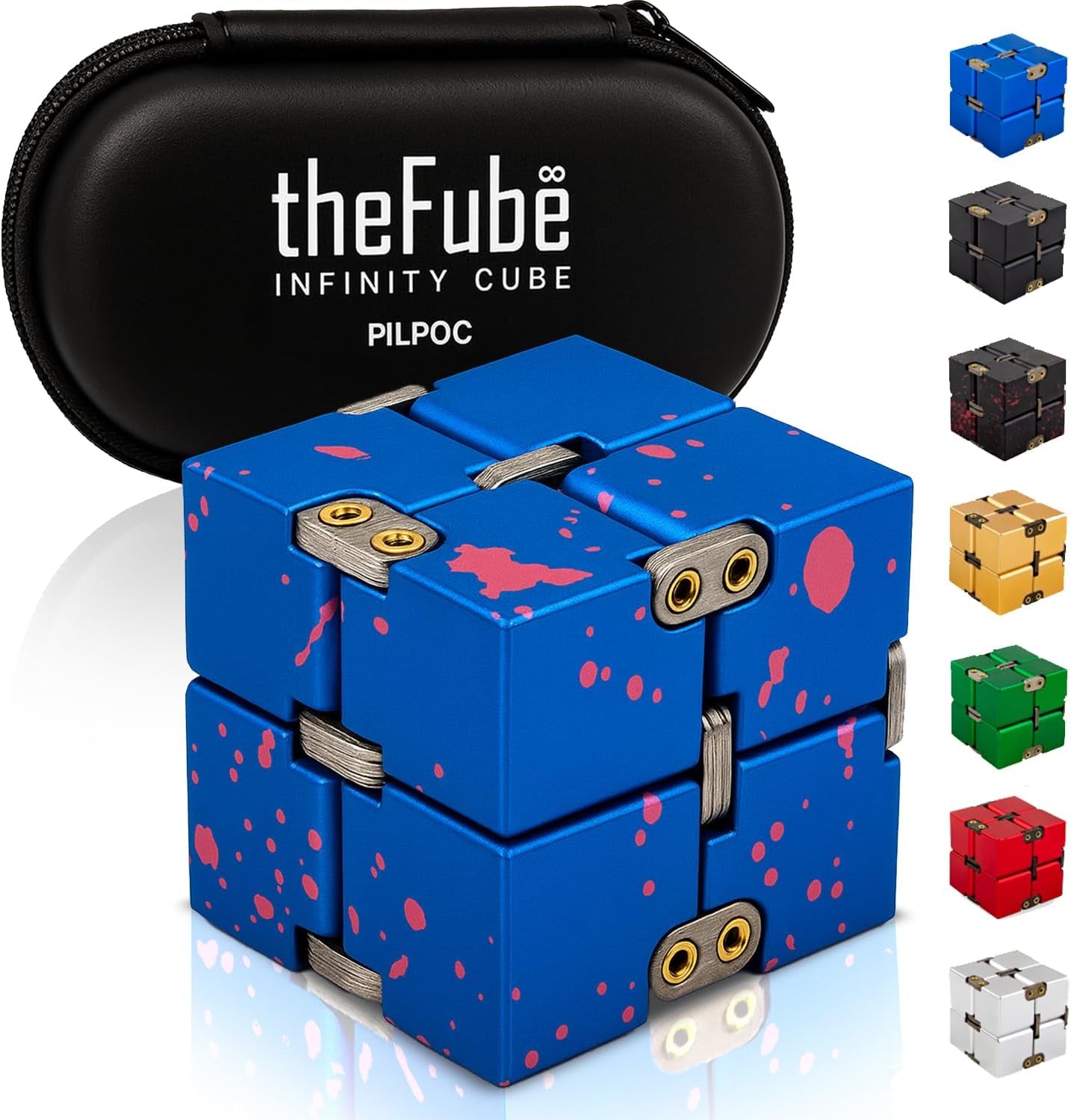 Thefube Infinity Cube Fidget Desk Toy - Aluminum Infinite Magic Cube with Case, Sturdy, Heavy, Relieve Stress and Anxiety, for ADD, ADHD, OCD (Green)