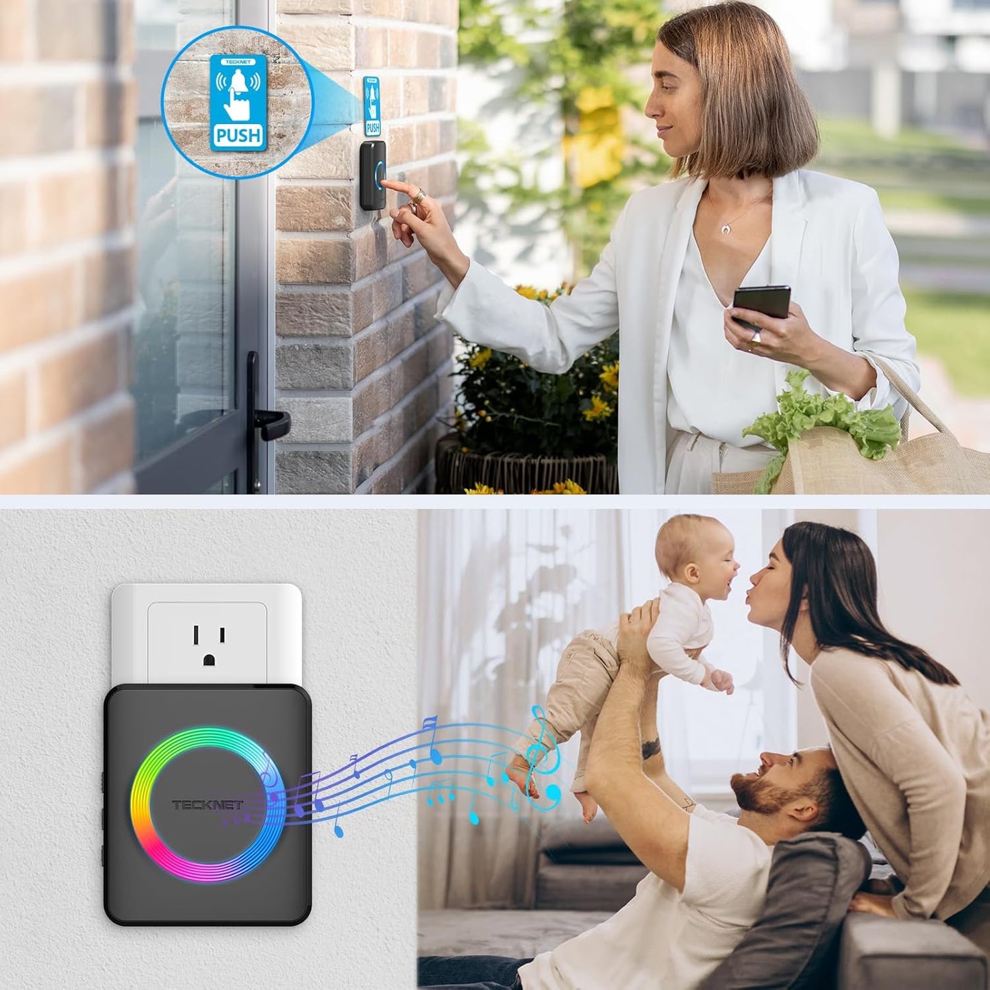 Wireless Doorbell with 2 Receivers – Waterproof, Long Range, RGB Light & Adjustable Volume