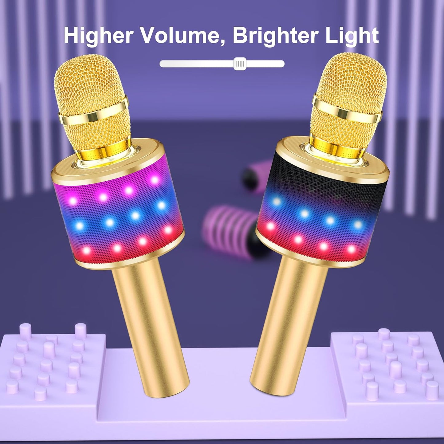 ✨ Portable Bluetooth Karaoke Microphone – Q78 Gold with Built-In Speaker, Echo Effect & LED Lights – Perfect for Parties, Gifts & On-the-Go Fun