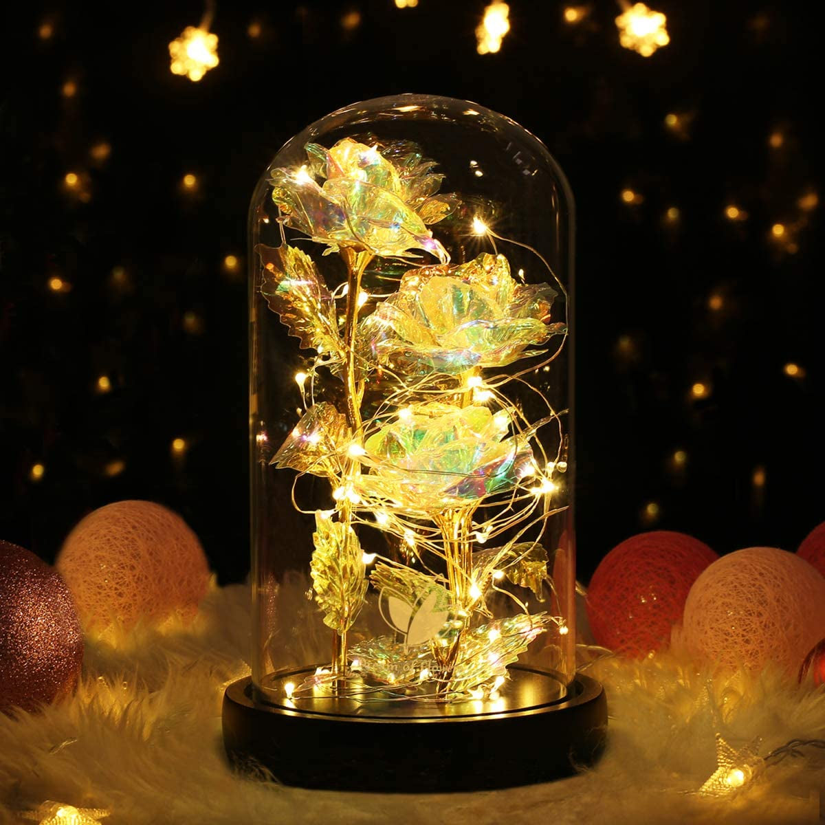 🌹 Galaxy Rose in Glass Dome – Light-Up Rainbow Flower Gift for Her, Birthday & Valentine’s Day
