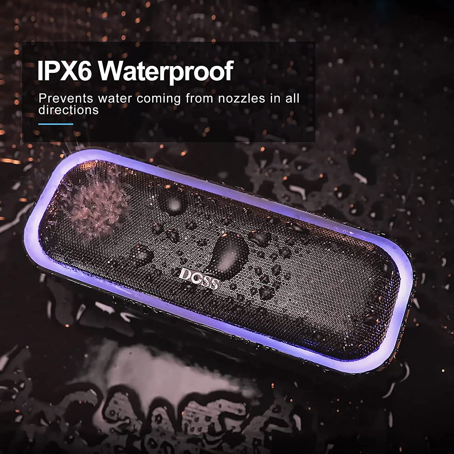 Soundbox Pro Bluetooth Speaker - 20W Stereo Sound, Enhanced Bass, IPX6 Waterproof, TWS Pairing, Multi-Color Lights, 20 Hours Playtime, Portable for Outdoor Use - Blue