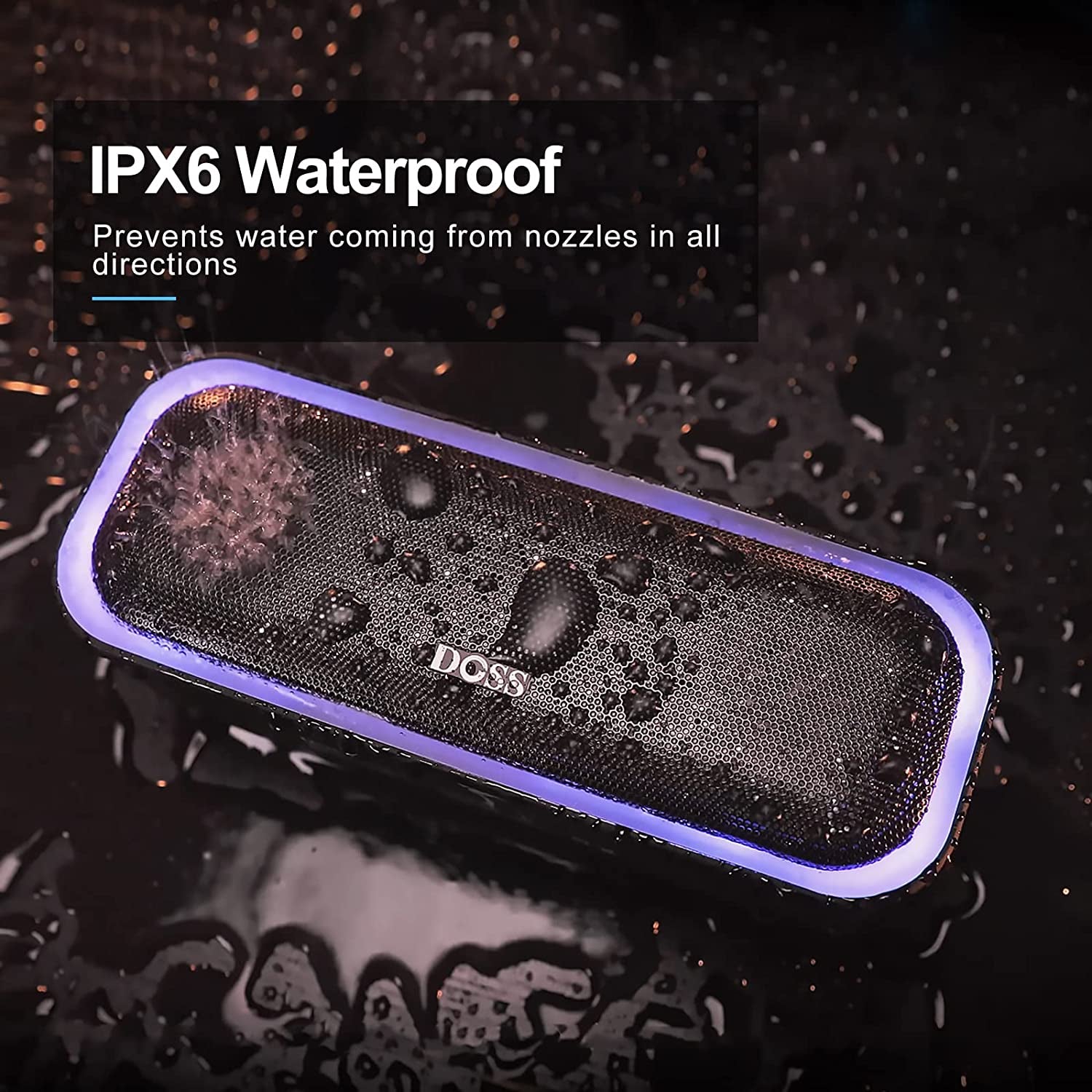 Soundbox Pro Bluetooth Speaker - 20W Stereo Sound, Enhanced Bass, IPX6 Waterproof, TWS Pairing, Multi-Color Lights, 20 Hours Playtime, Portable for Outdoor Use - Blue