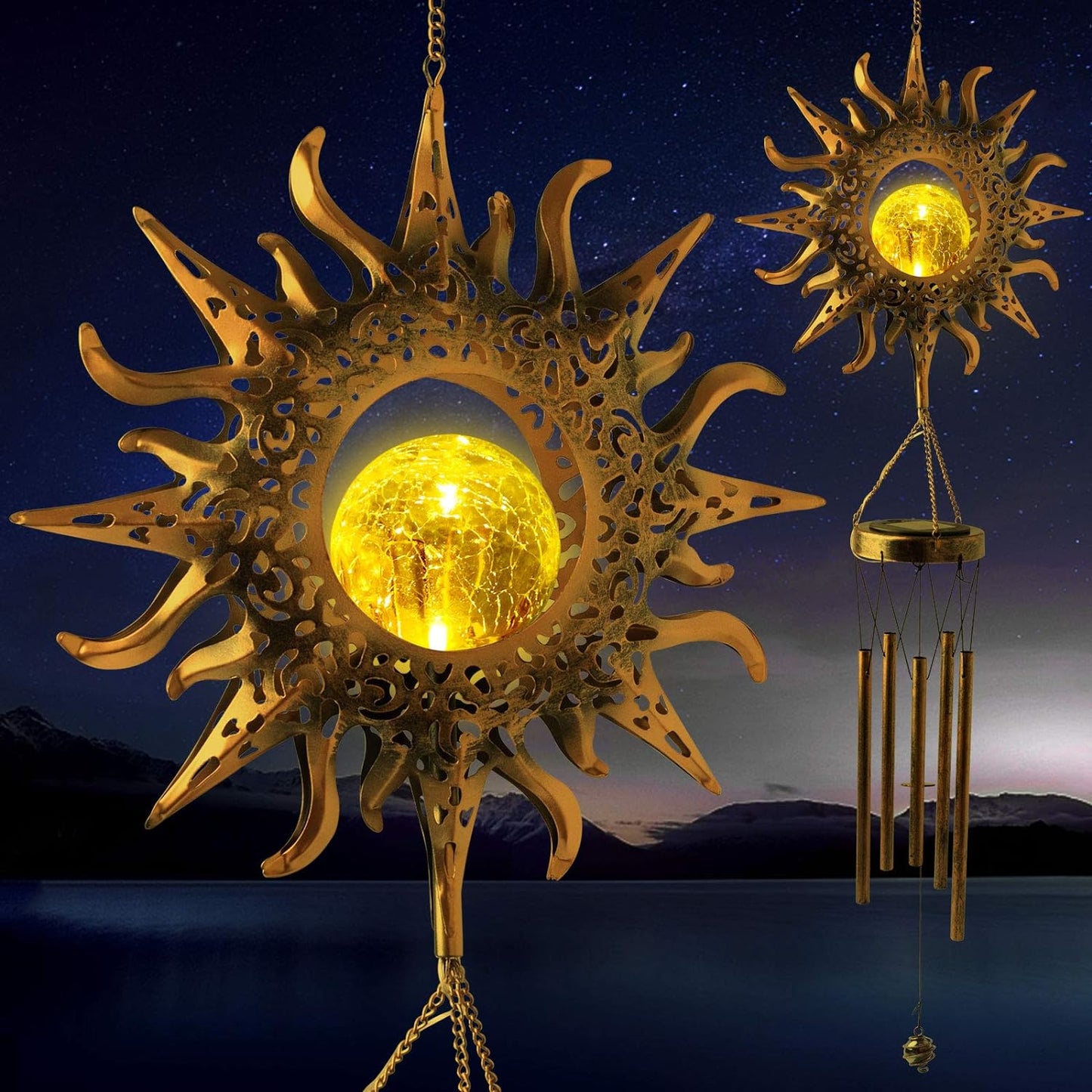Celestial Garden Wind Chimes – Multi-Design Solar Lights with Crackle Glass Balls for Outdoor Spaces  Magical Gift for Women & Garden Lovers