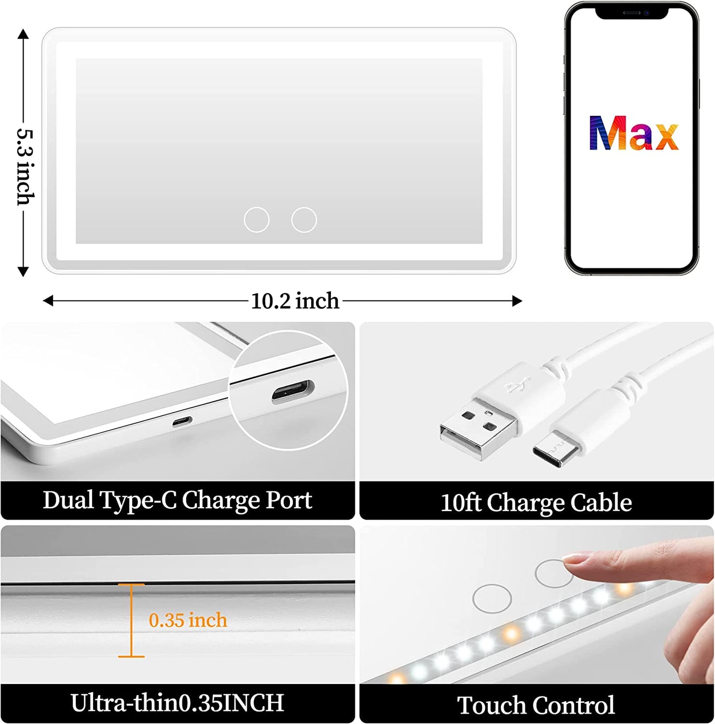  Rechargeable LED Car Vanity Mirror – Sun Visor Makeup Accessory with Touch Control & 3 Light Modes, Universal Fit for Cars & Trucks