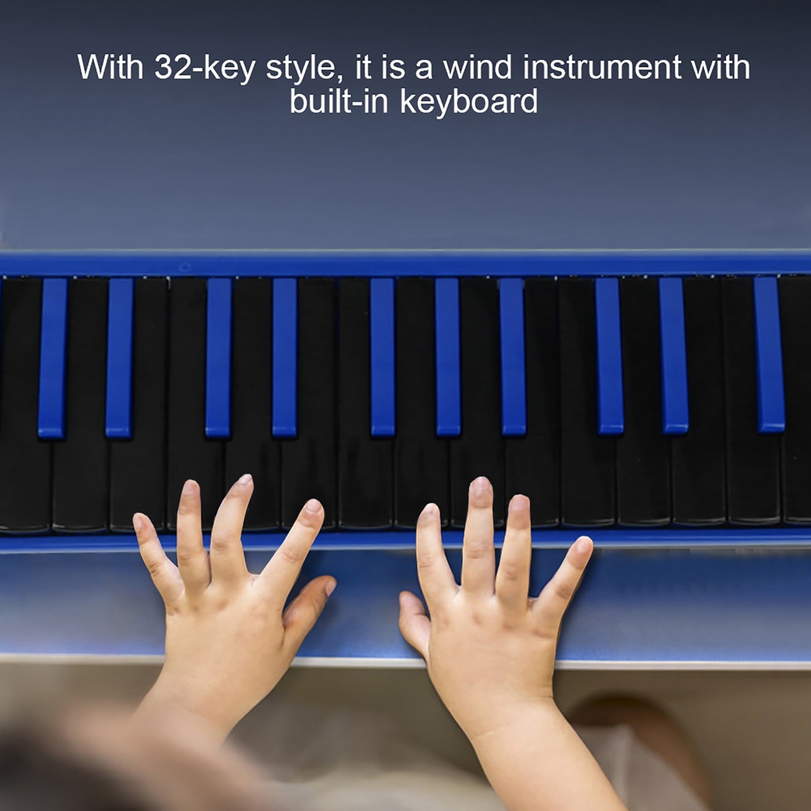 Blue 32-Key Melodica – A Fun Wind-Powered Keyboard for Budding Musicians + Portable Bag
