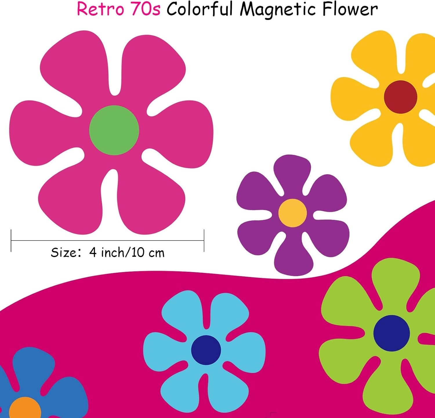 Retro Flower Power Magnets – Groovy 60s Cutouts for Car, Home & Whiteboard Decor (16-Pack)