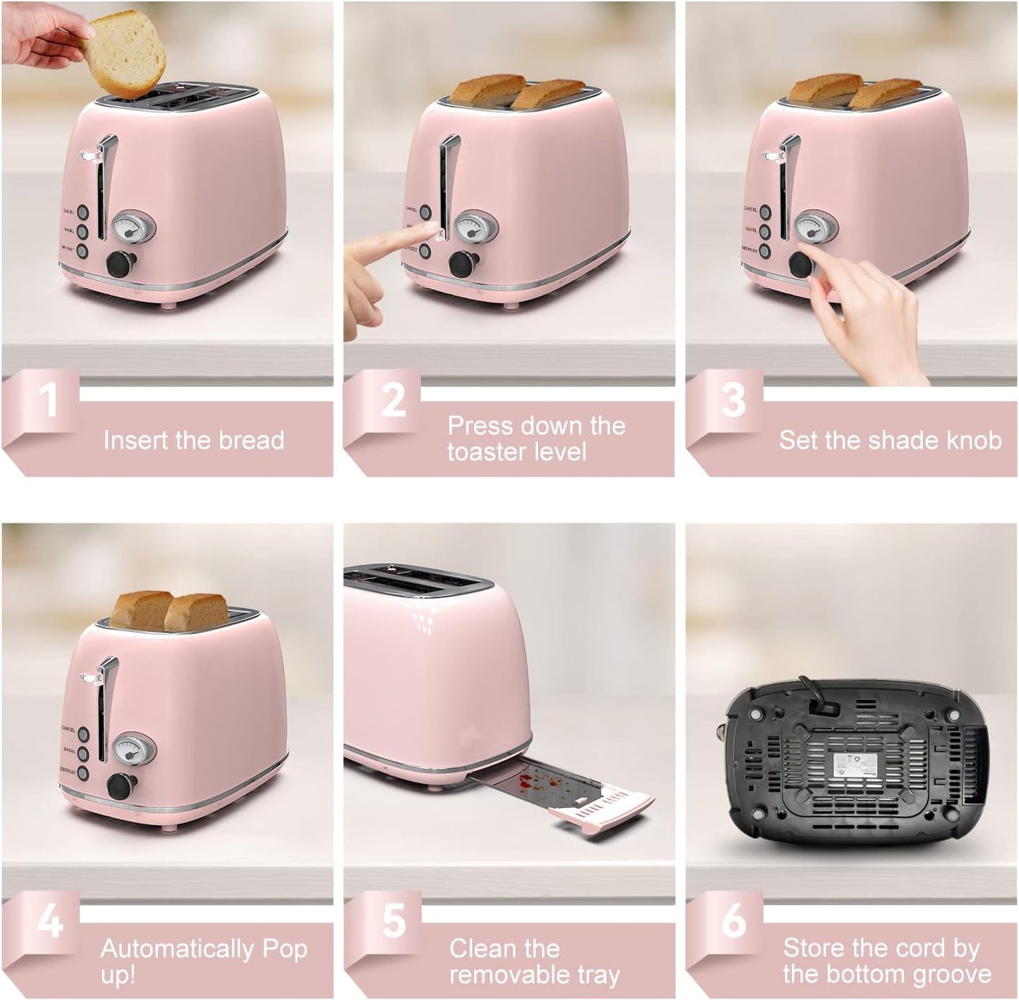 Retro Toaster – 2-Slice Stainless Steel with Wide Slots & Mood Settings